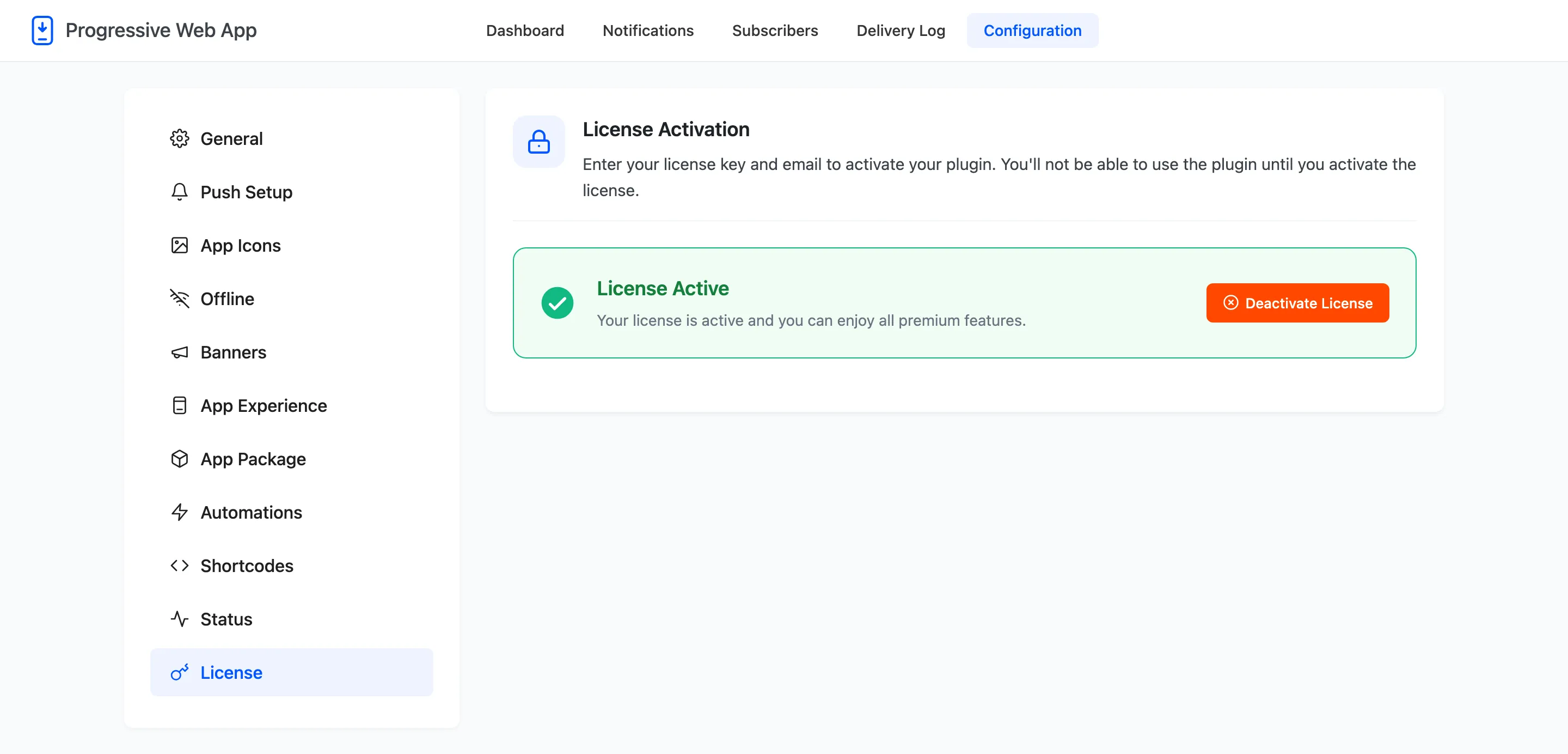 The License tab with an active license