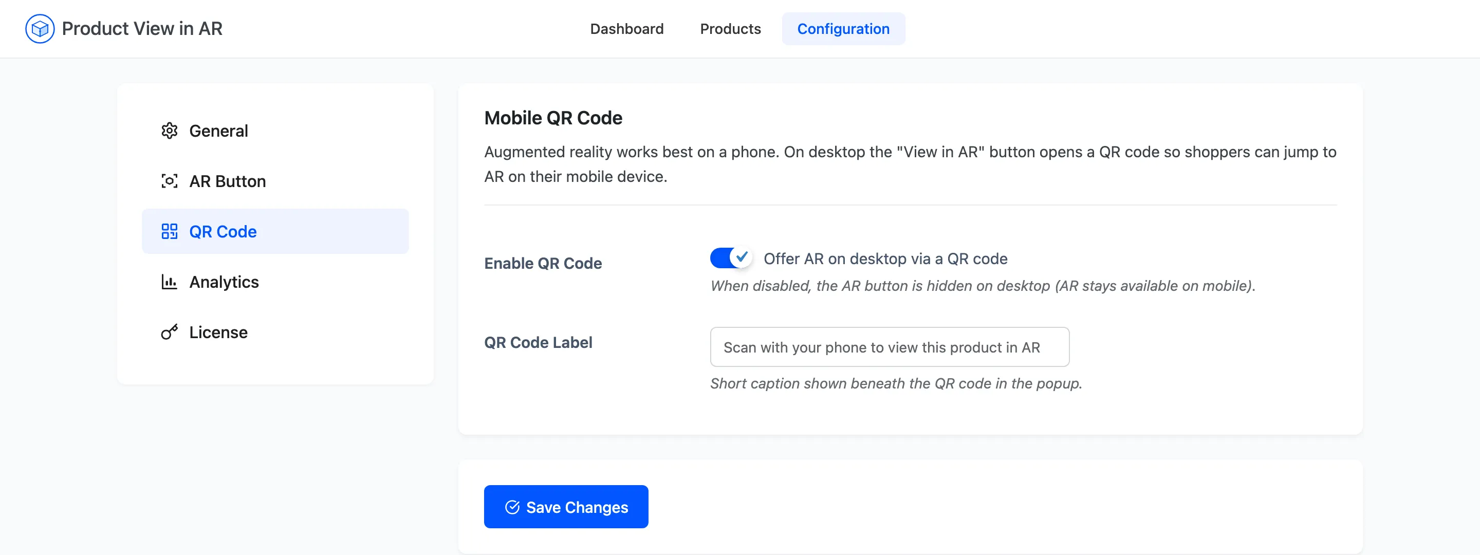 The QR Code tab with its two fields