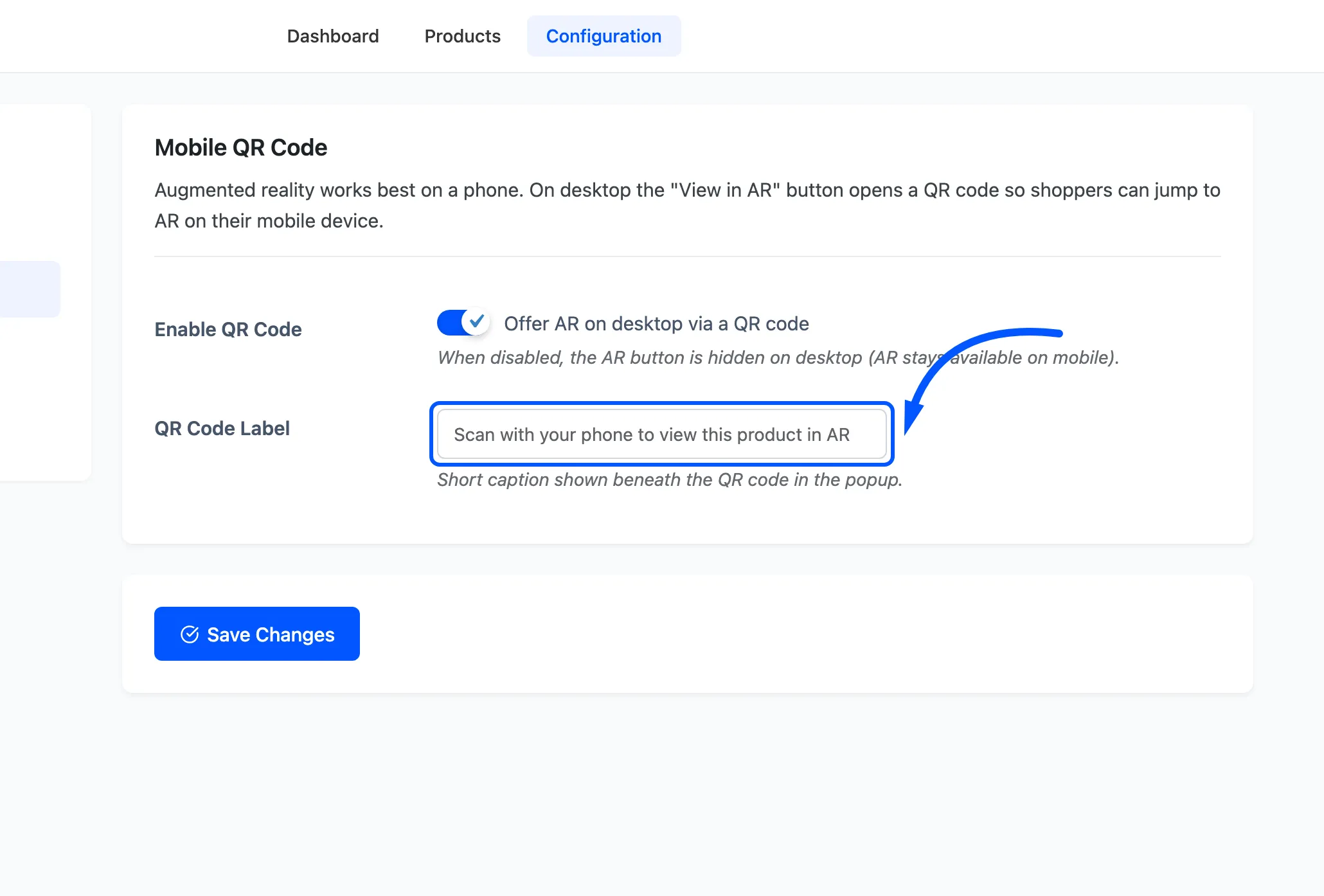 The QR Code Label field