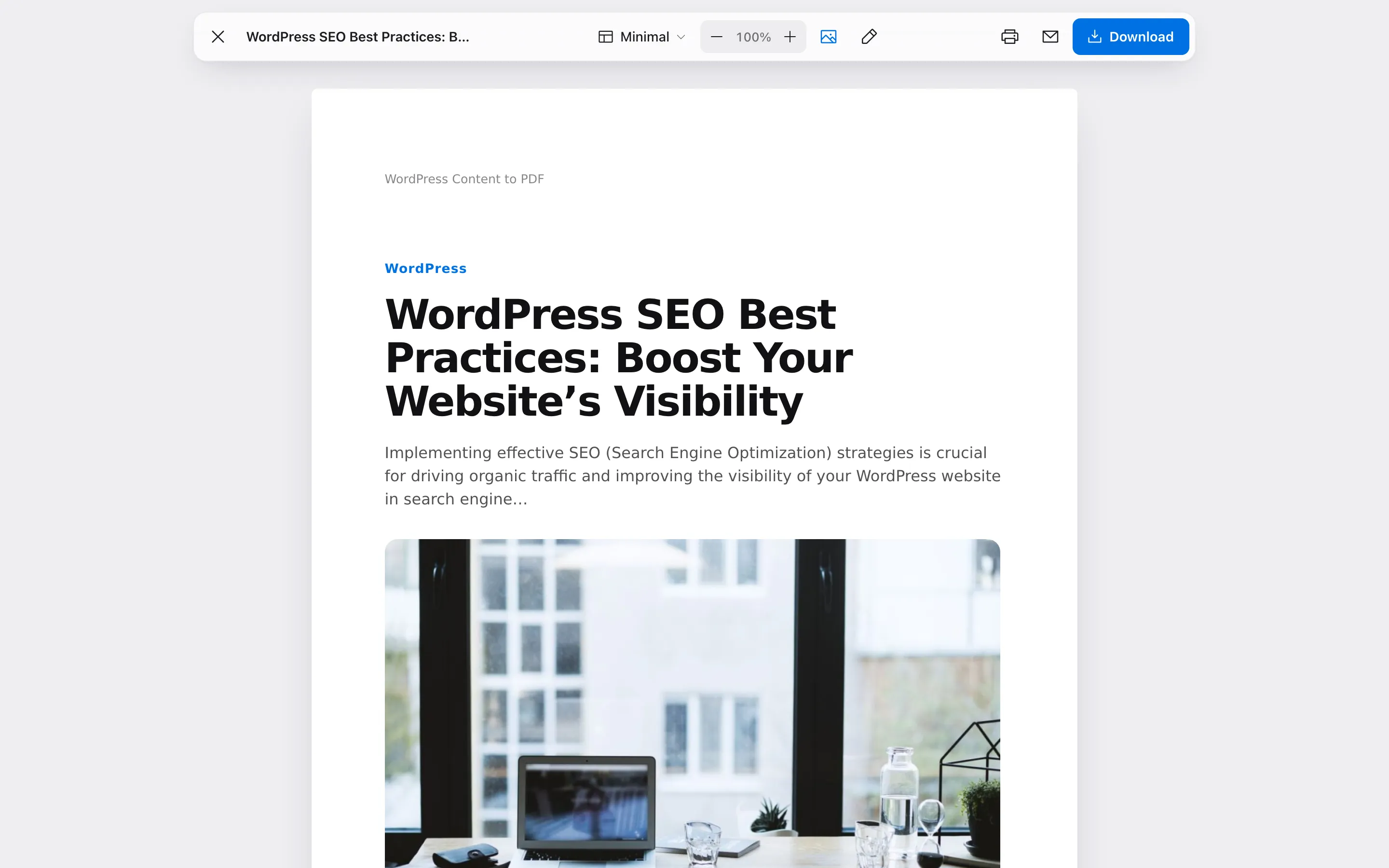 The PDF reader open over the article it was made from
