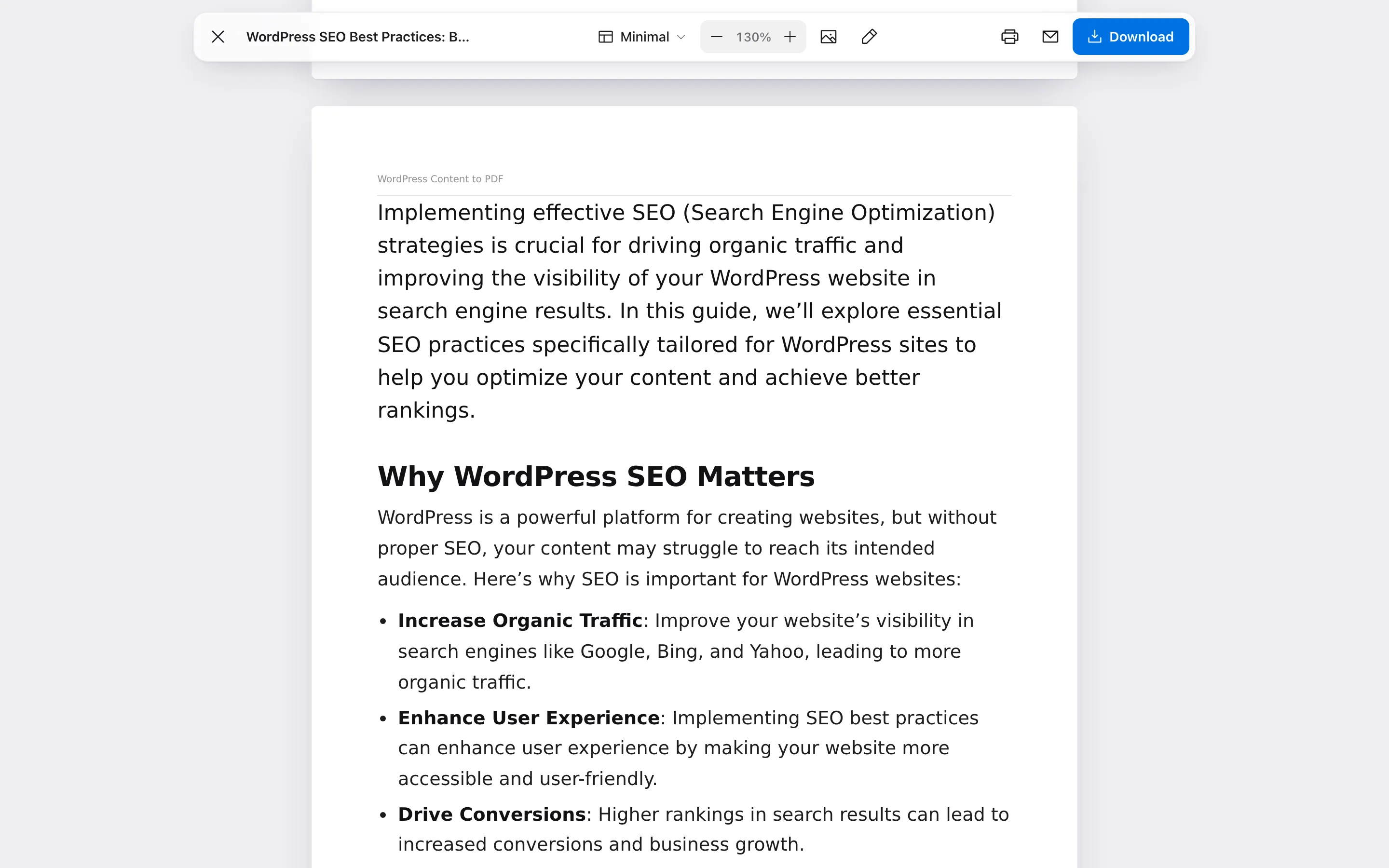 Text at 130% with images hidden