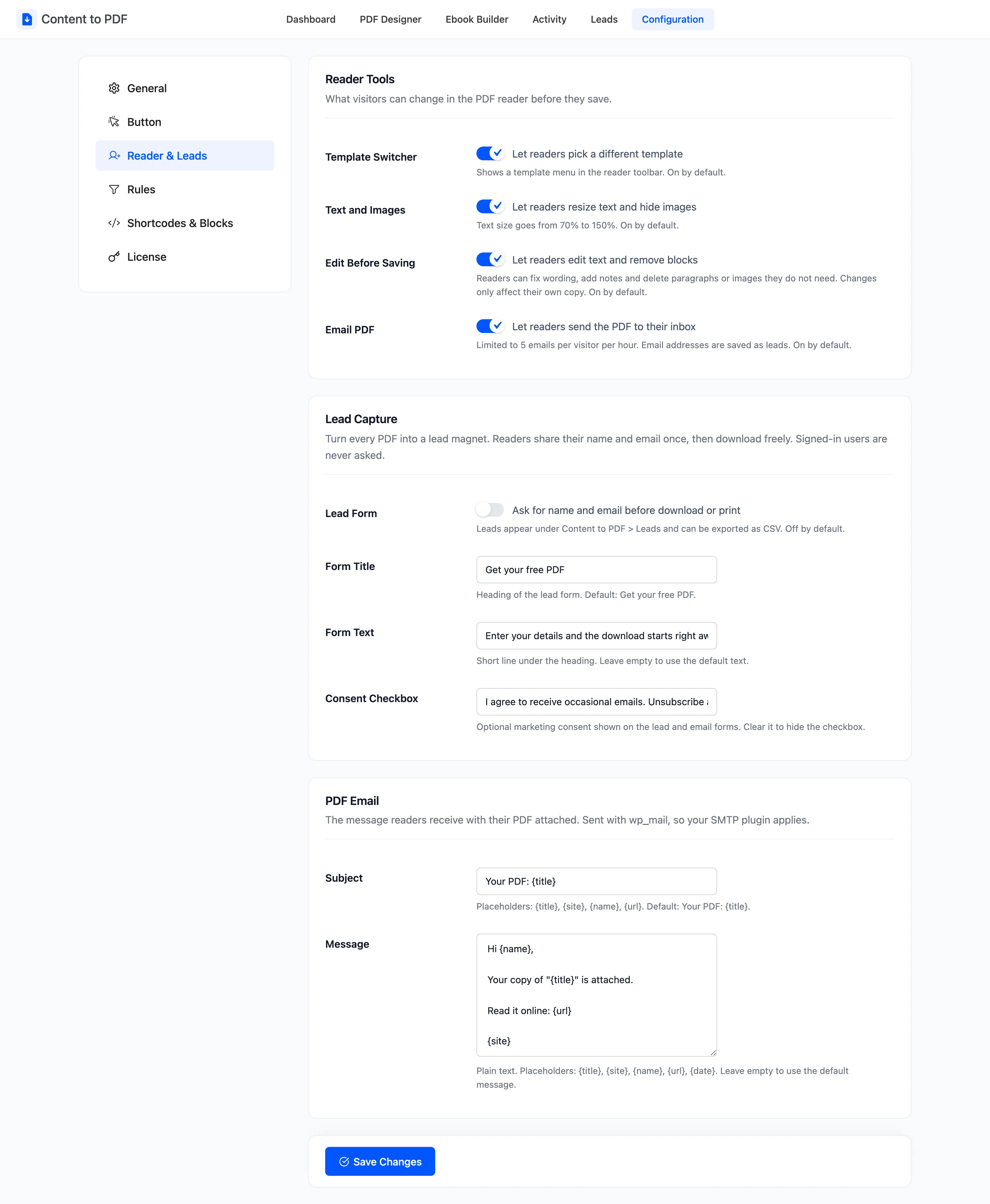 The Reader & Leads tab