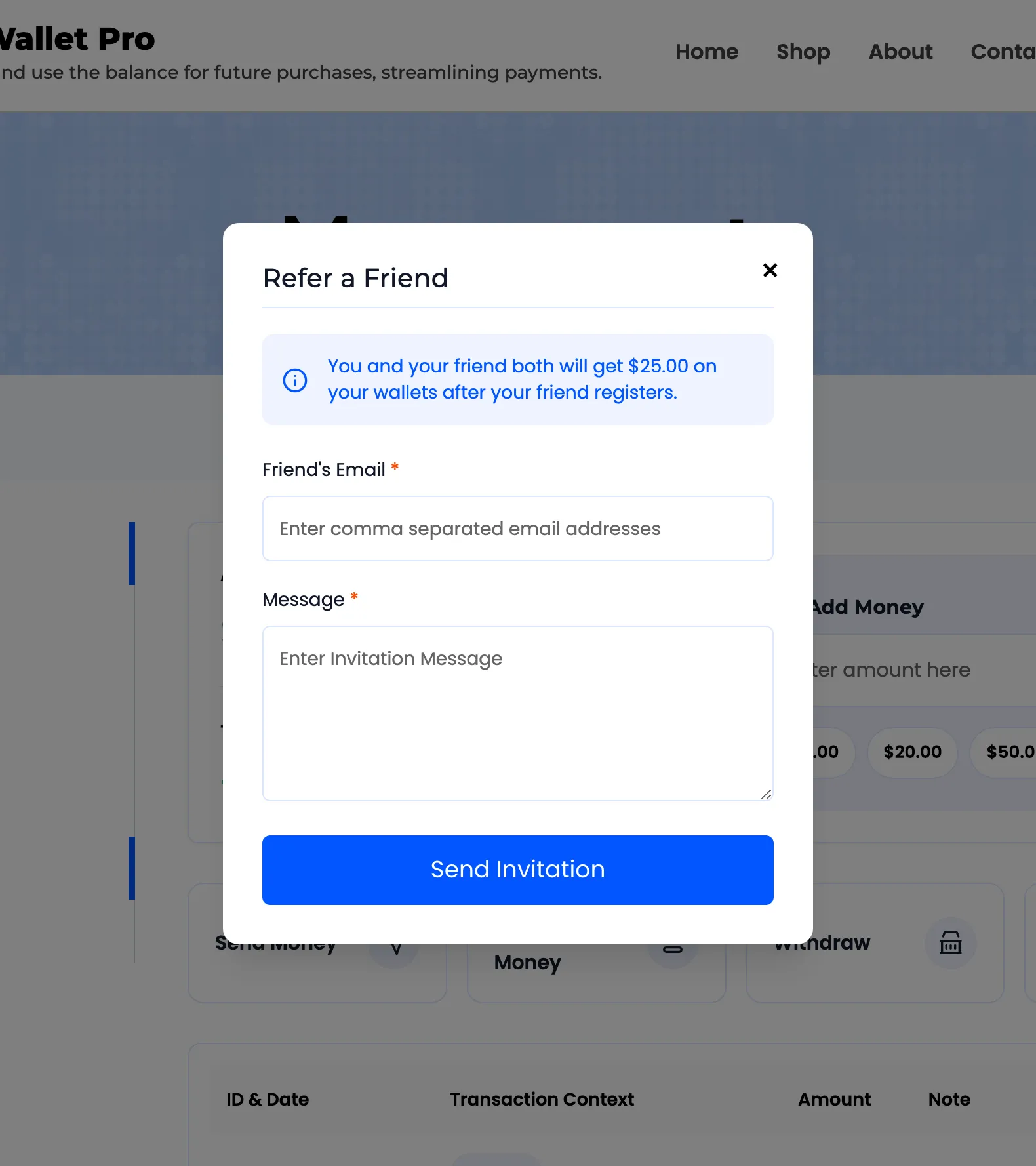The Refer a Friend popup stating the reward