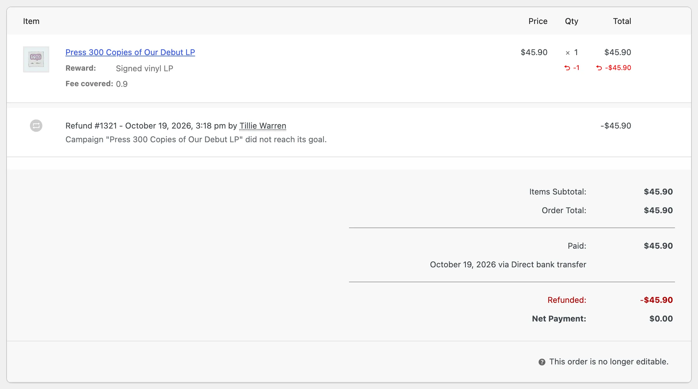 A refunded contribution’s line, refunded in full