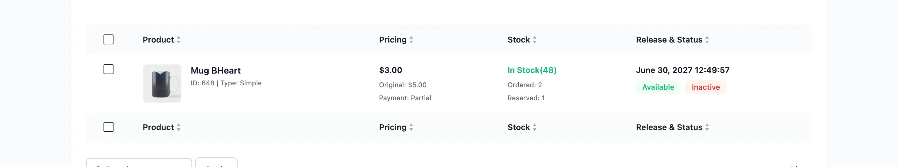 A released product on the products list