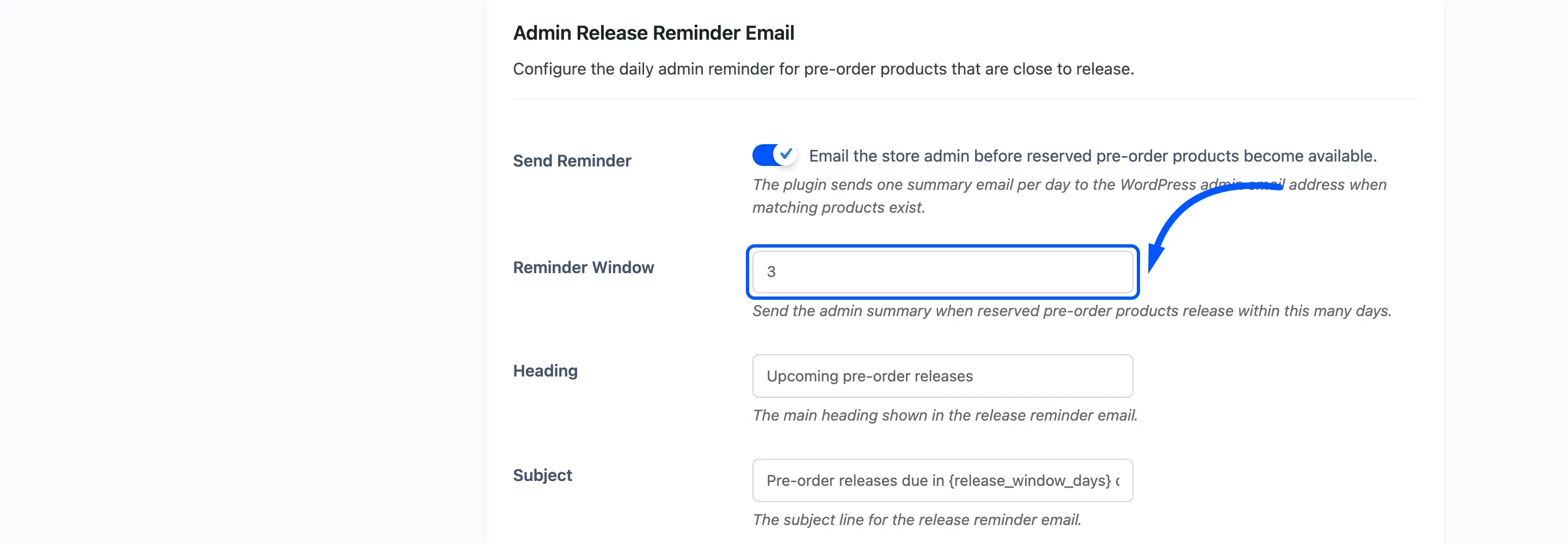 The Reminder Window field