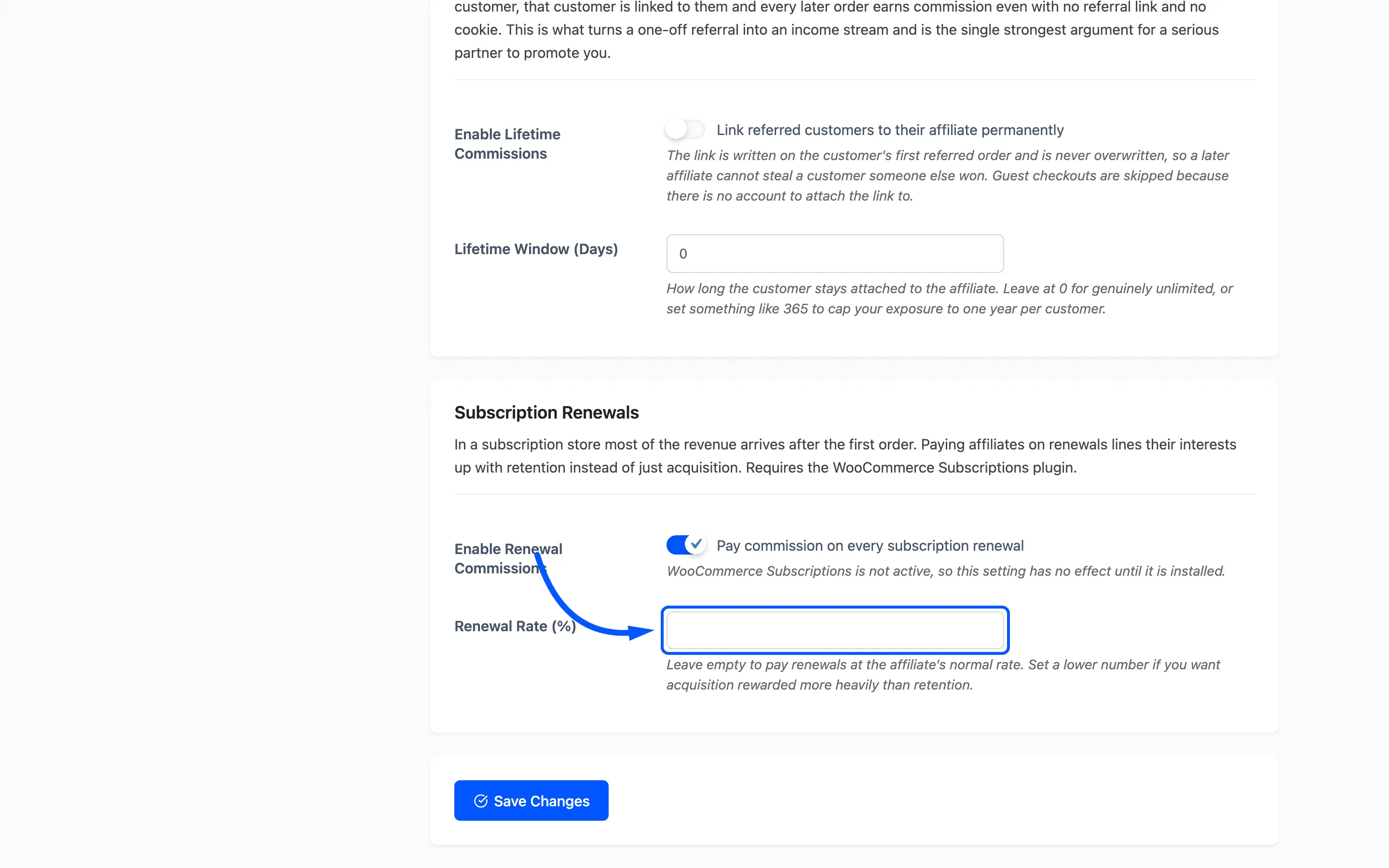 The Renewal Rate field highlighted