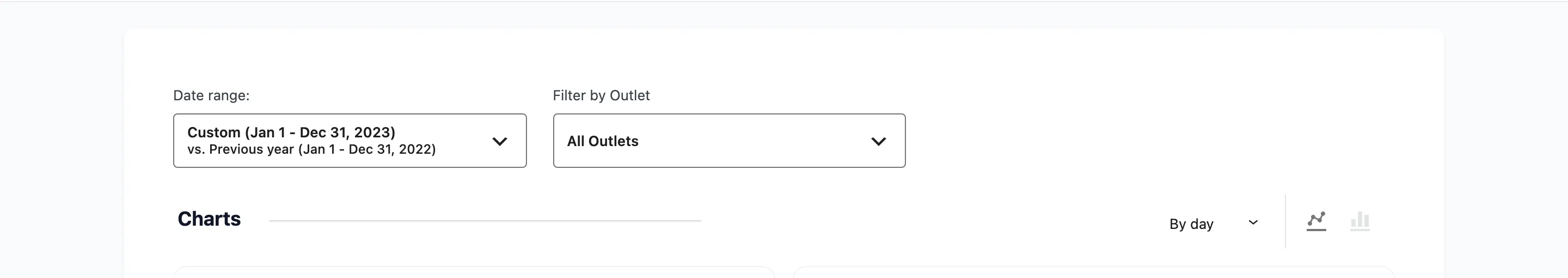 The date range and outlet filters on the reports screen