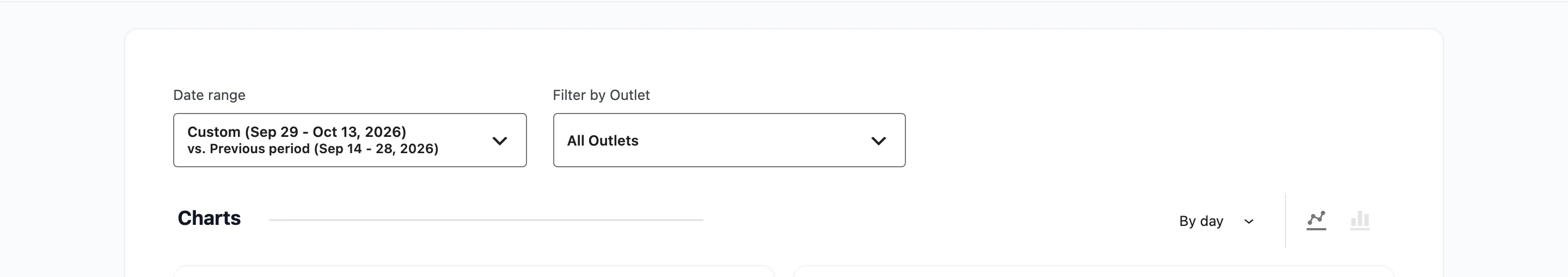 The date range and outlet filters on the reports screen