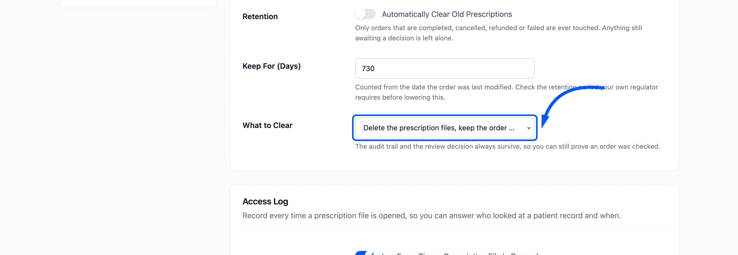 The What to Clear field on the Compliance tab