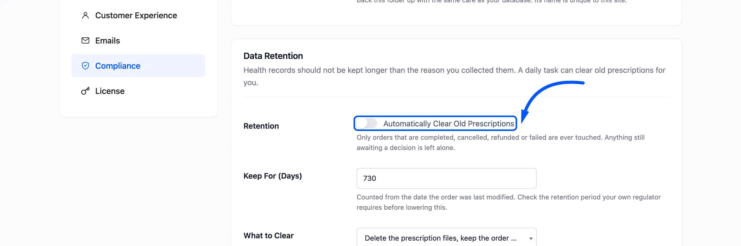 The Retention switch, Keep For and What to Clear