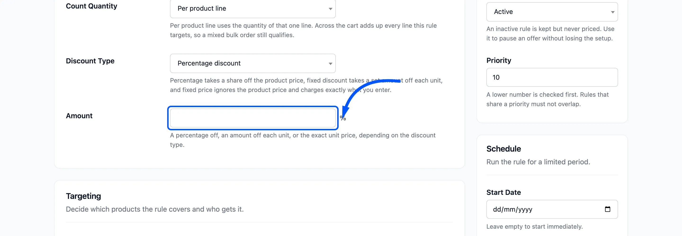 The Amount field boxed on the form