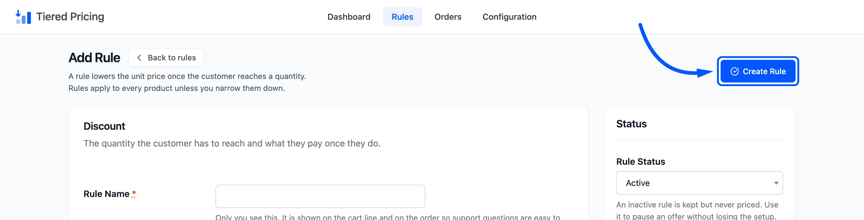The Create Rule button boxed at the top of the form