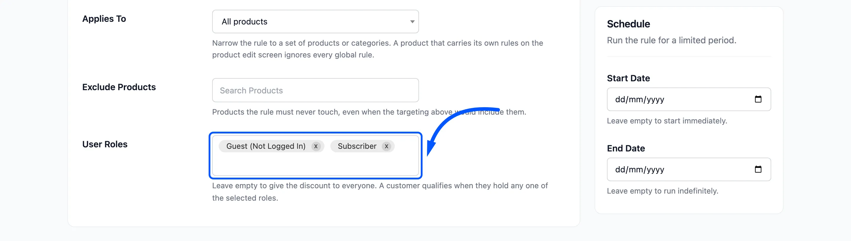 The public rule edited so that only Guest and Subscriber can use it