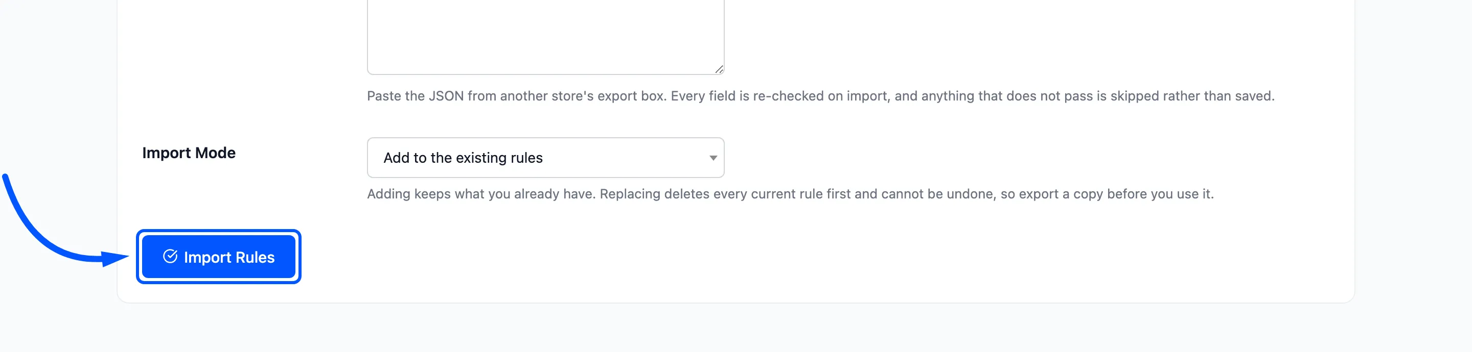 The import button boxed at the bottom of the form