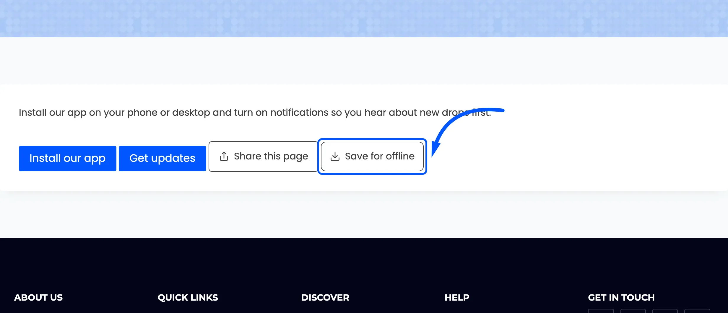 The save for offline button on a page