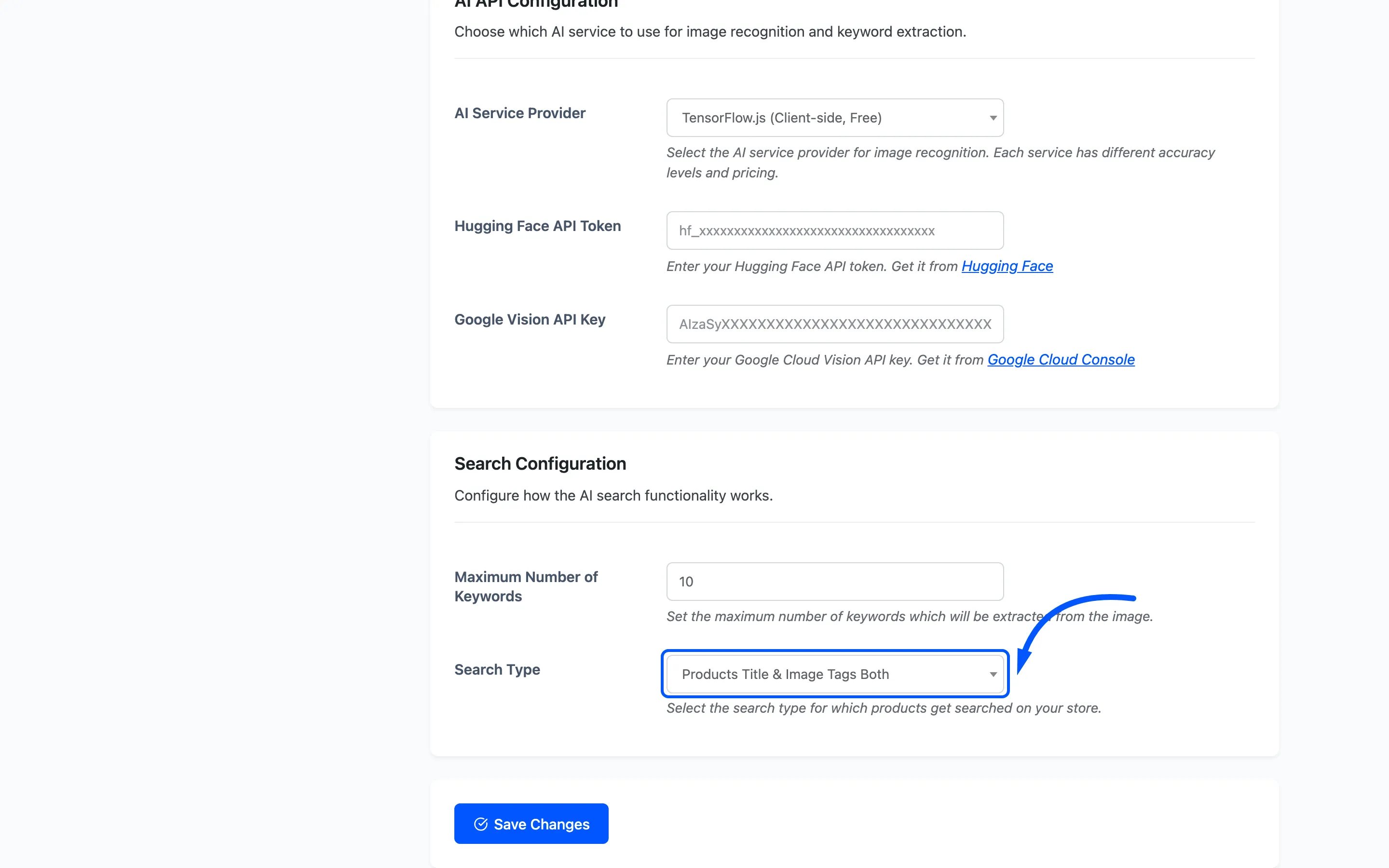 The Search Type picker