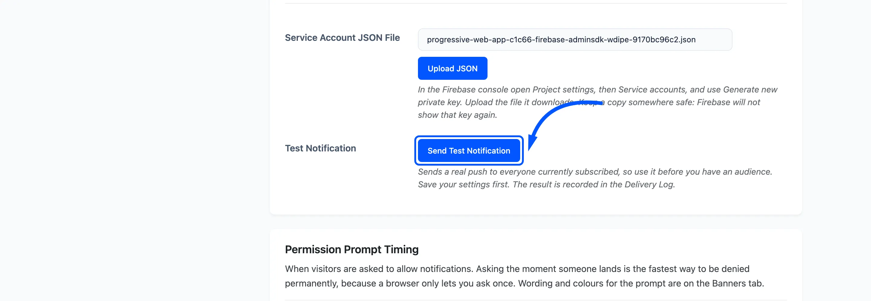 The Send Test Notification button