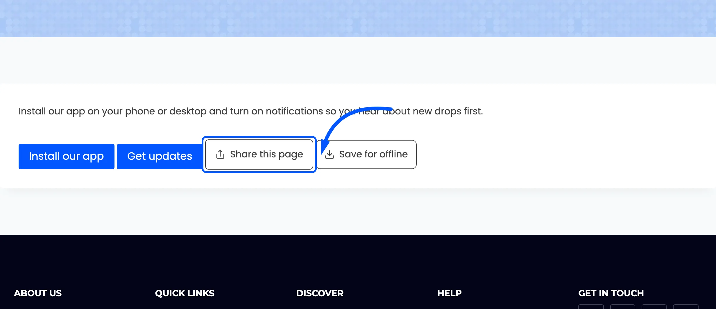 The share button on a page