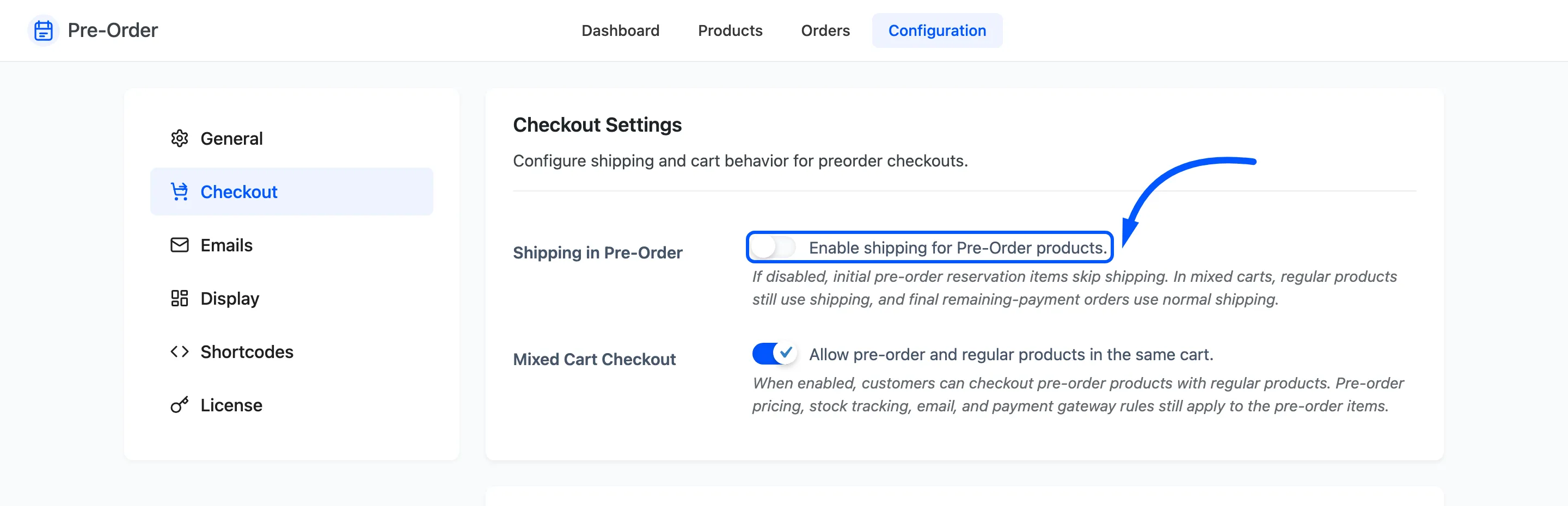 The Shipping in Pre-Order field