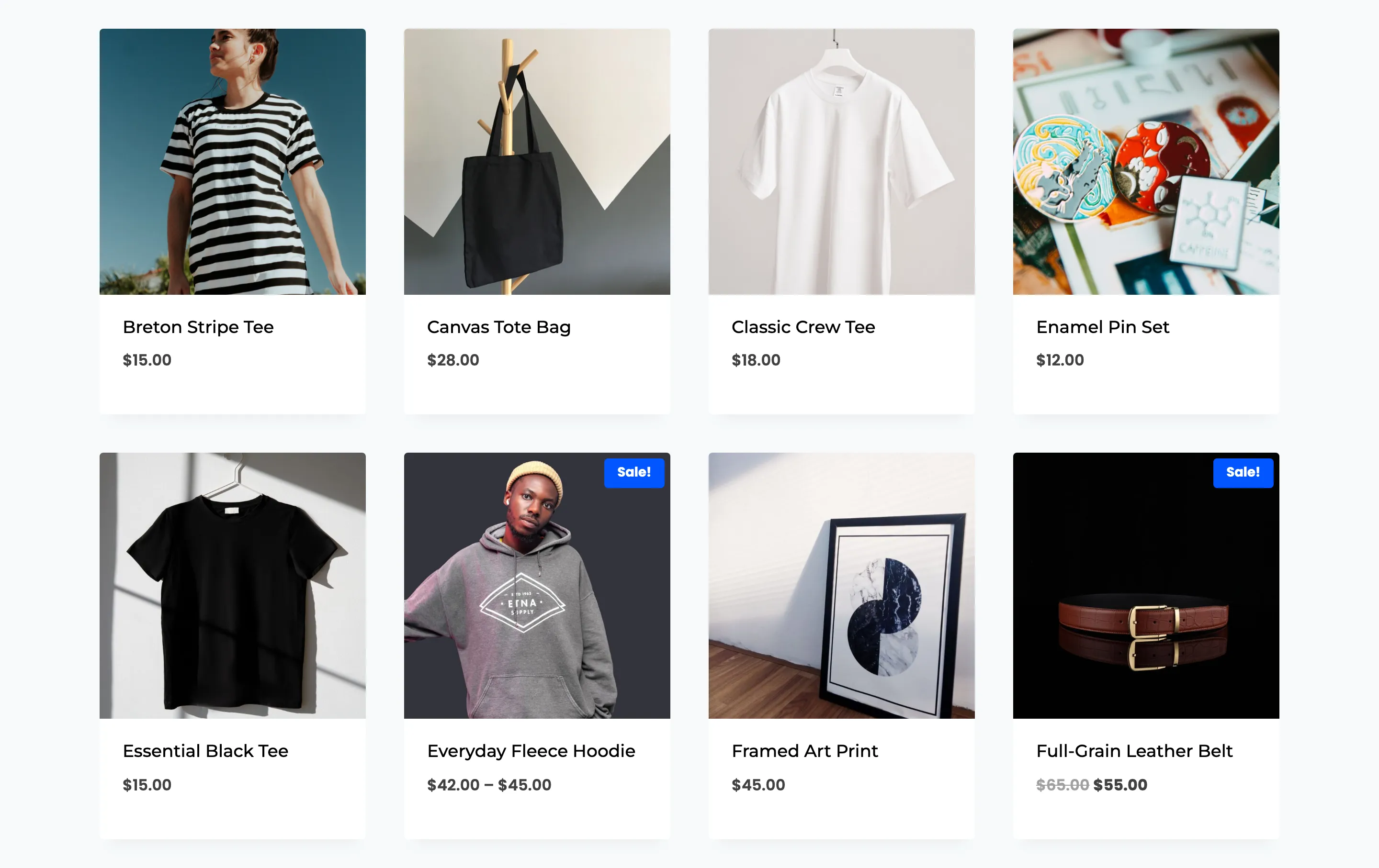 The shop as a signed-in customer: prices showing, because the customer is not in the default audience