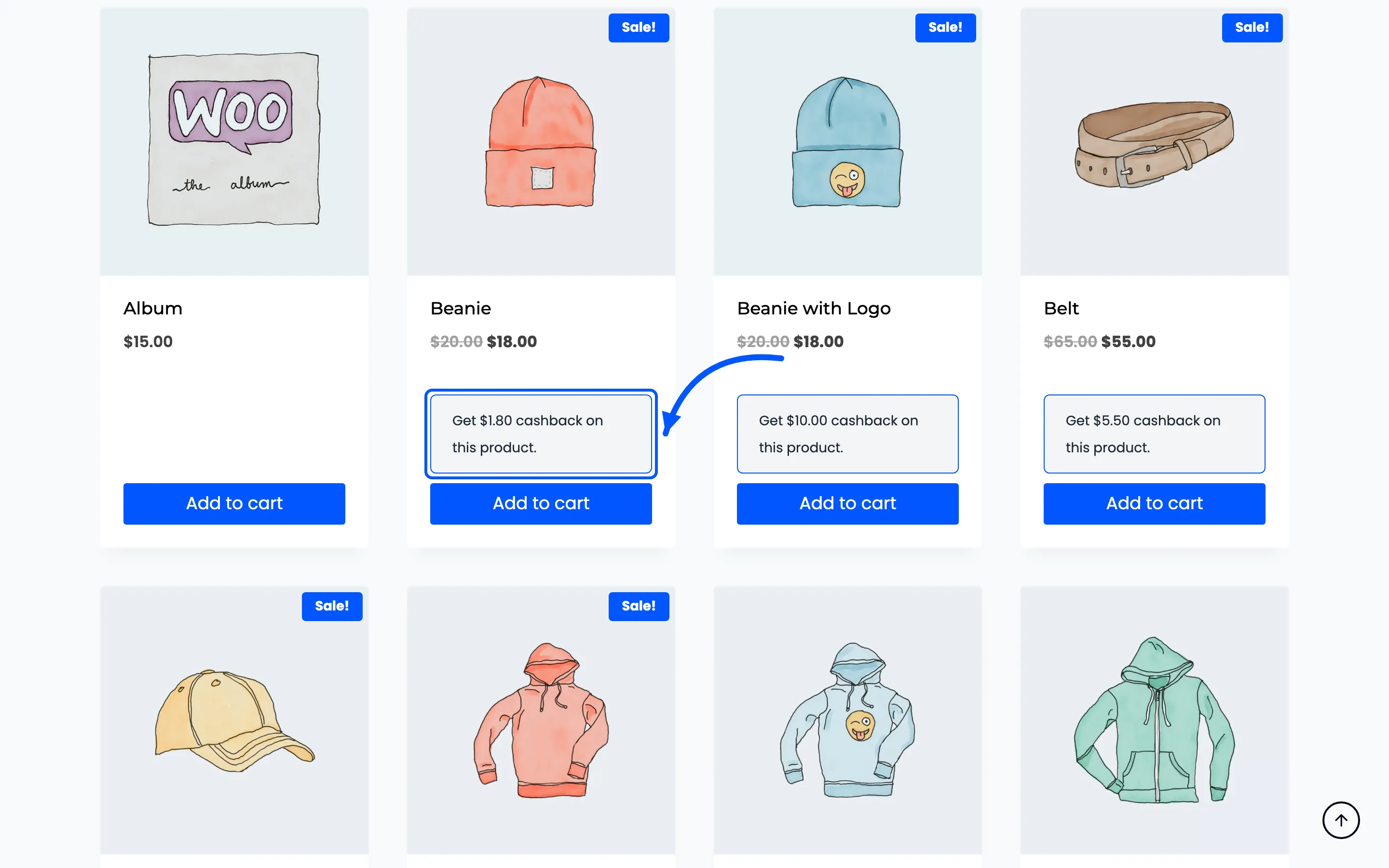 The cashback banner on a shop page product tile