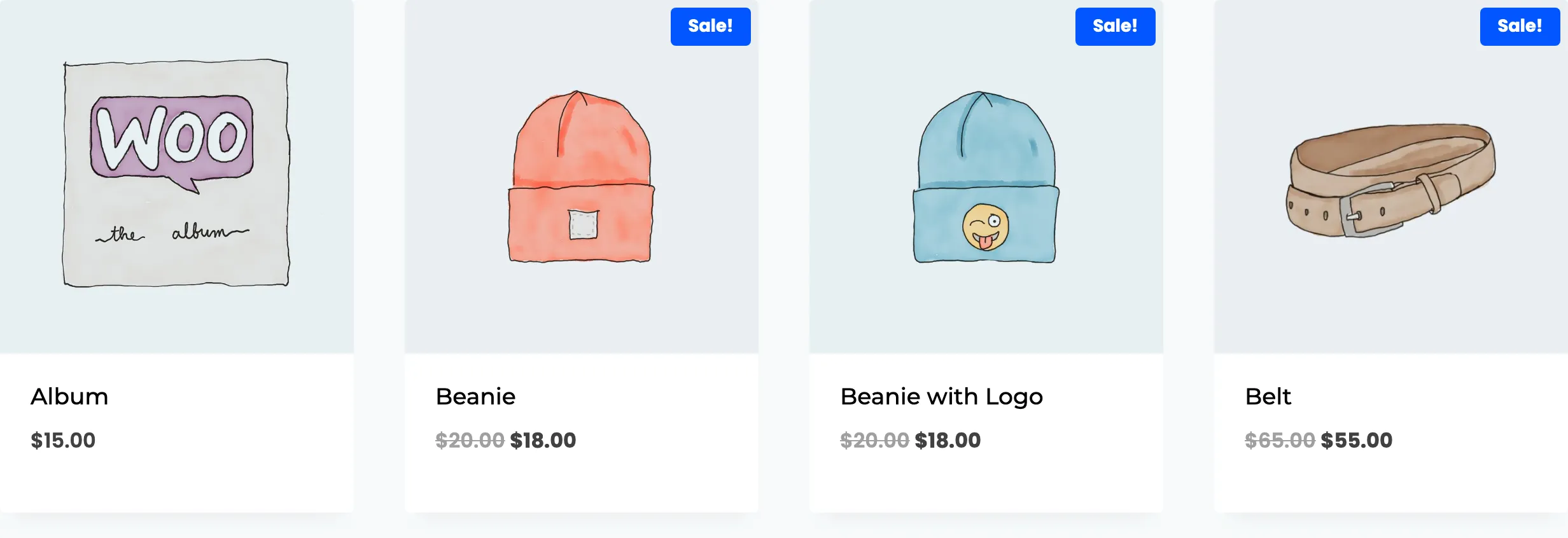 The same row of products with no badge