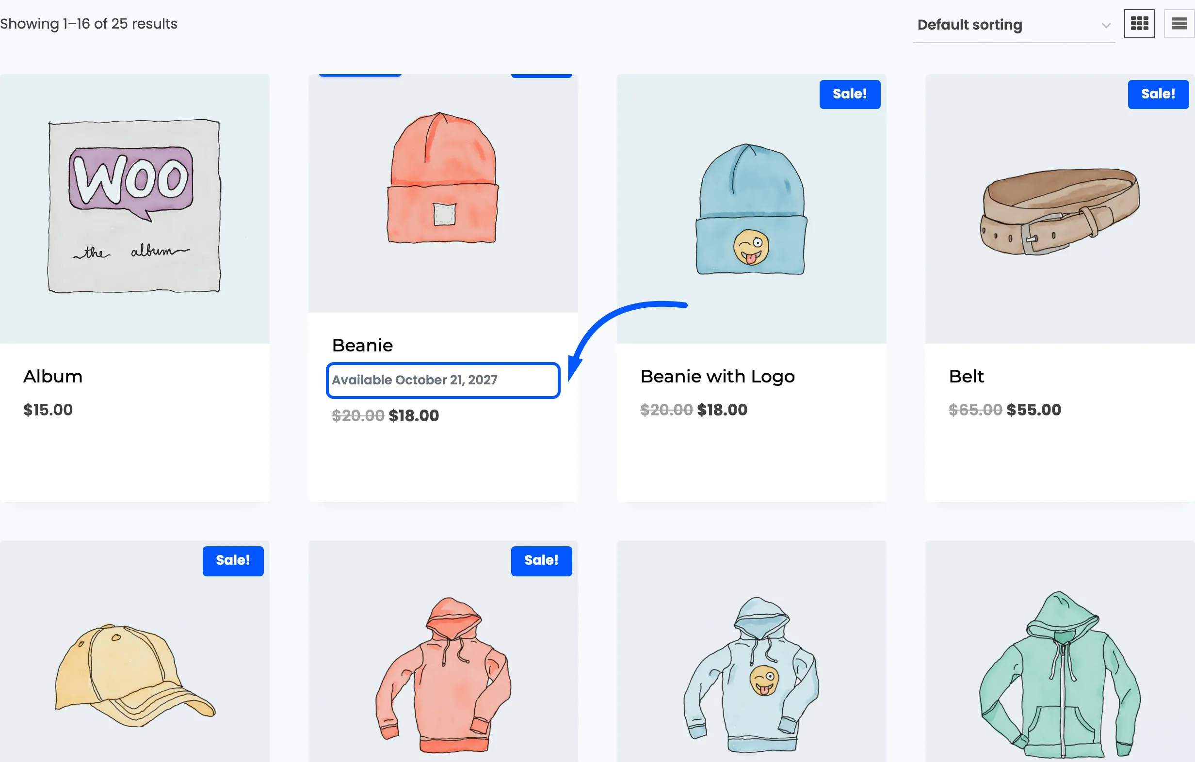 The release date under a product title in the shop grid