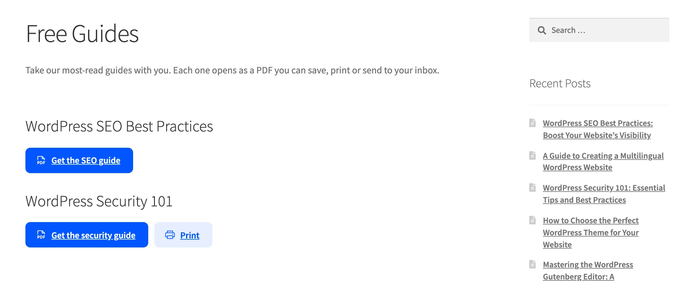 A page with two shortcode buttons, one with a Print button