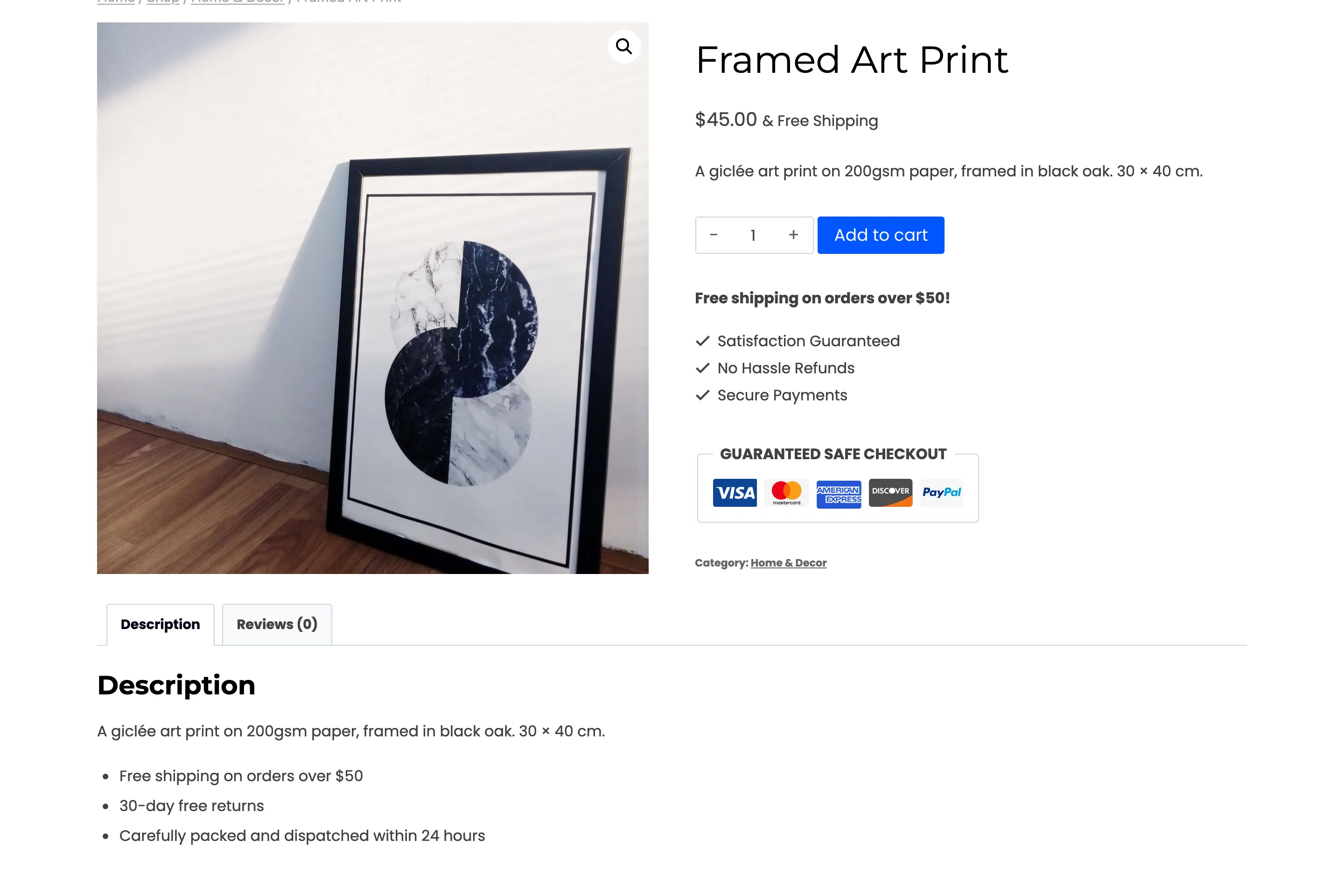 Framed Art Print shows its price because it is excluded