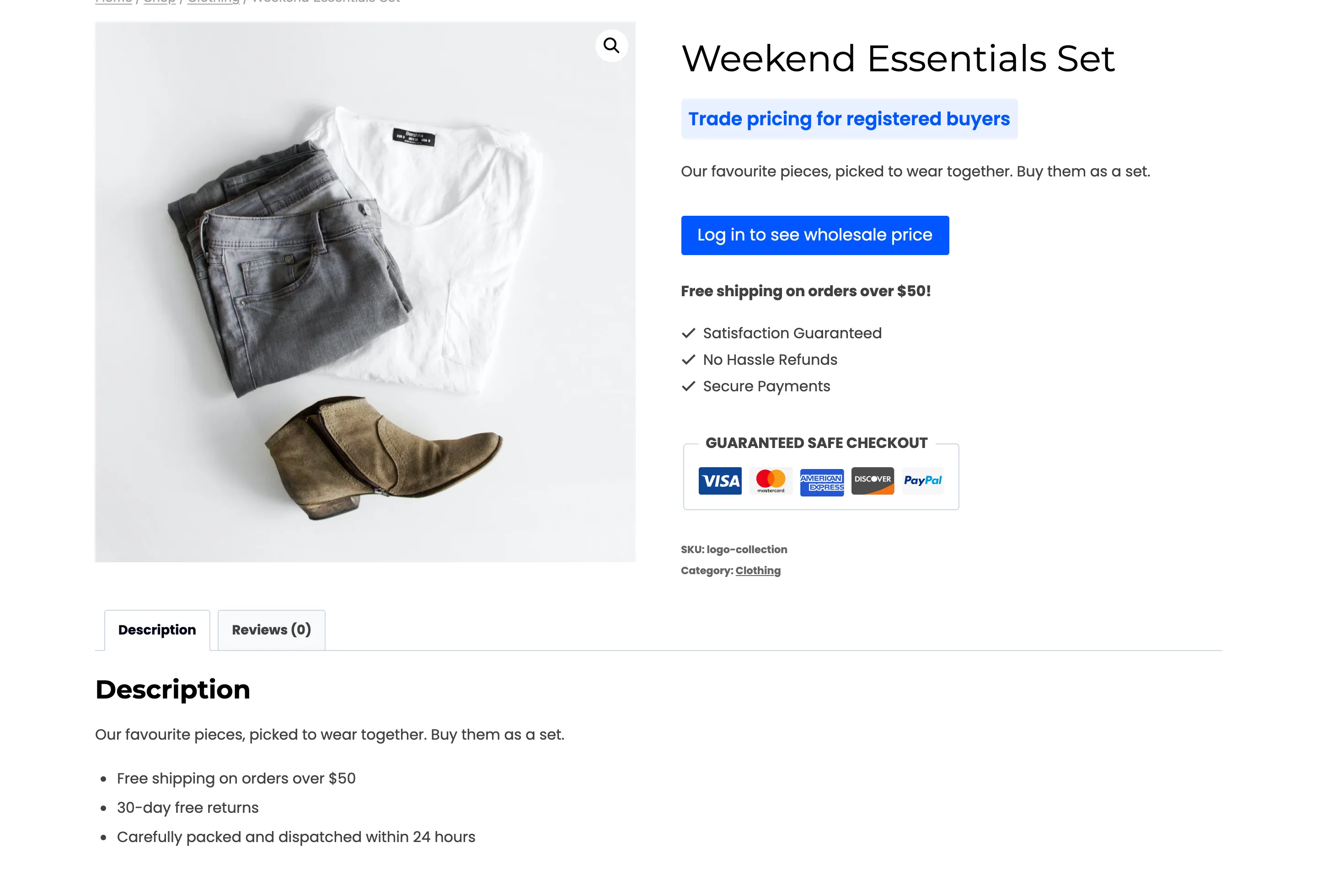 The grouped product with its price hidden