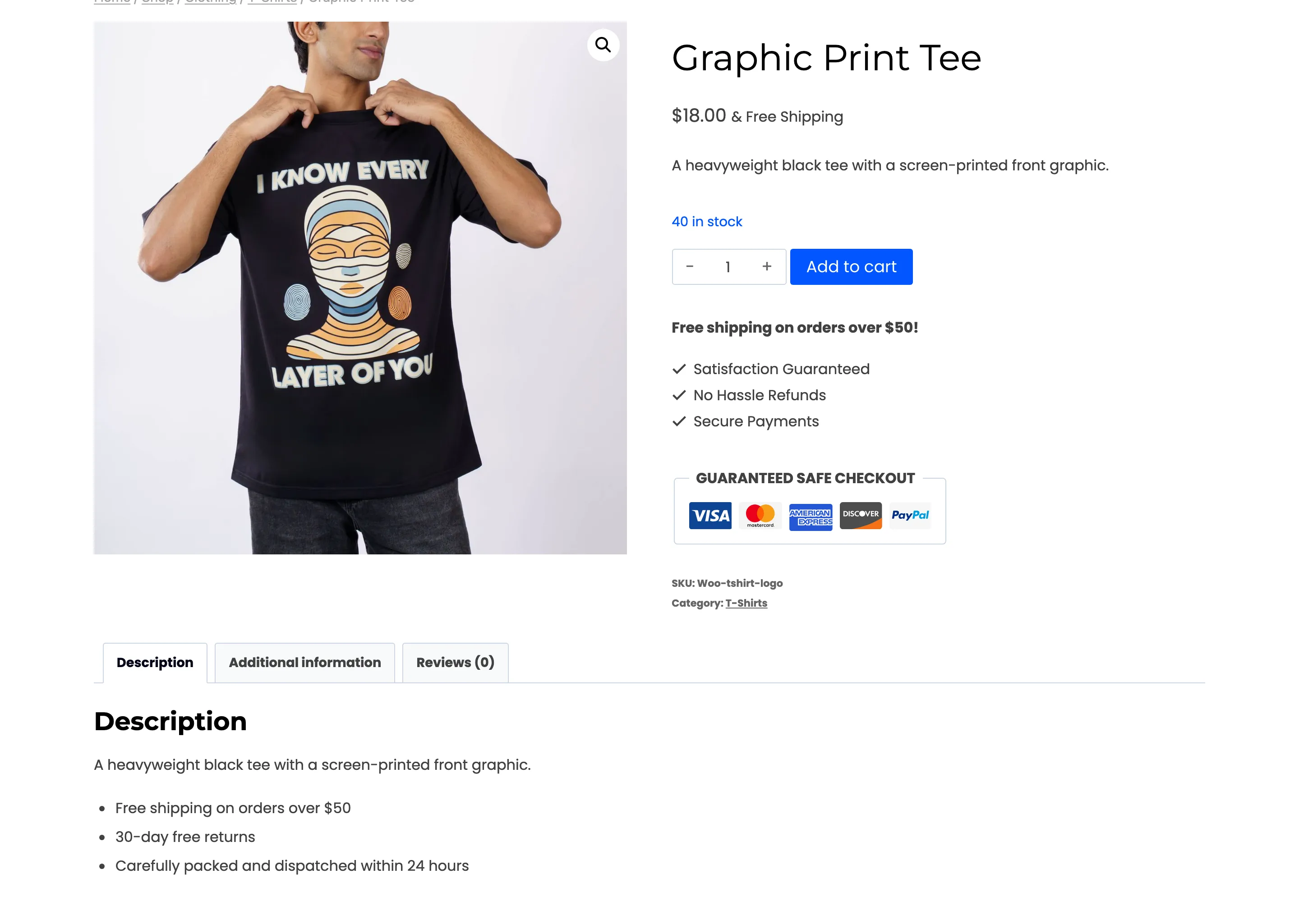 An $18 product as a guest: price and Add to cart