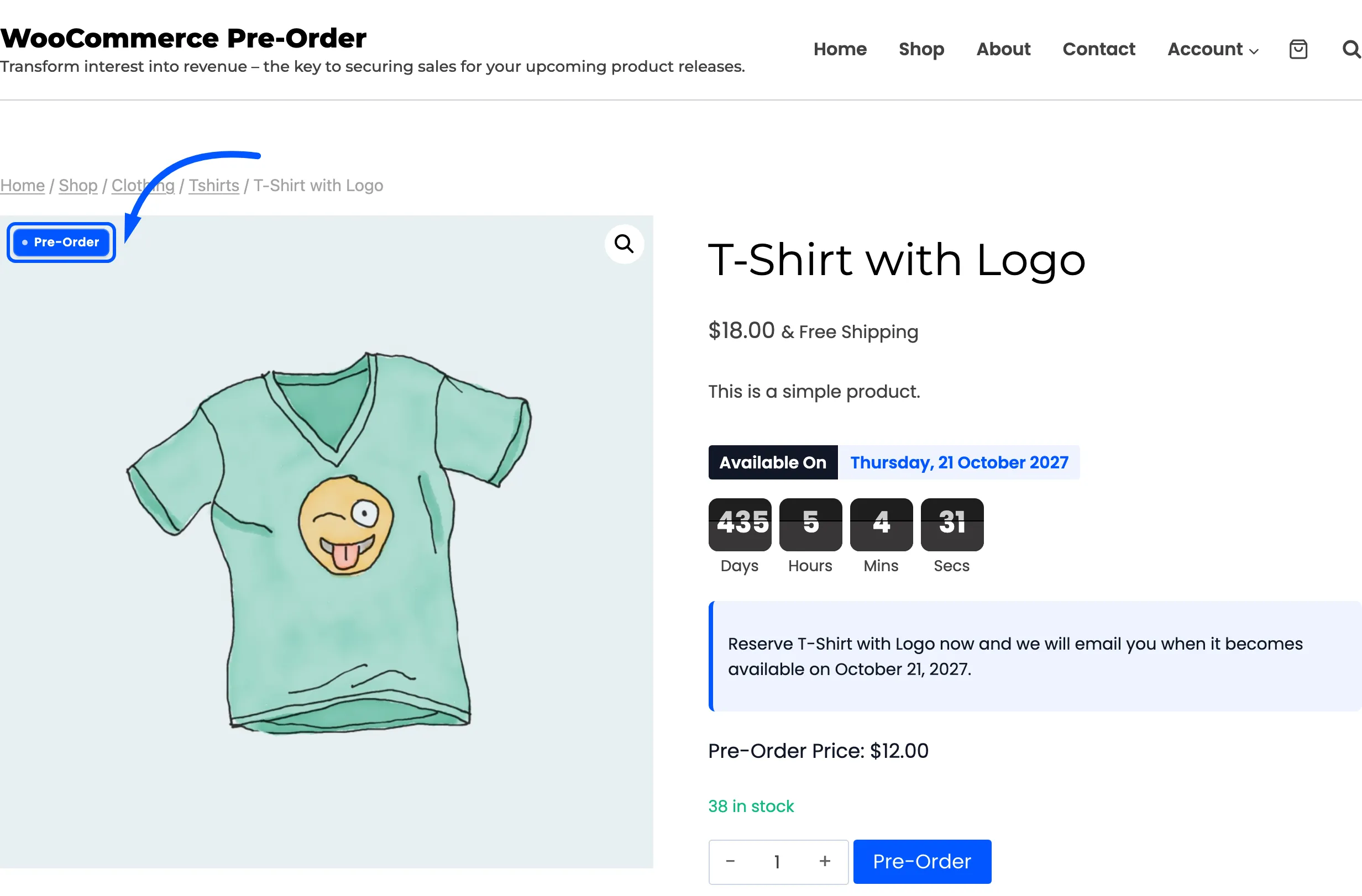 The pre-order badge over the product gallery