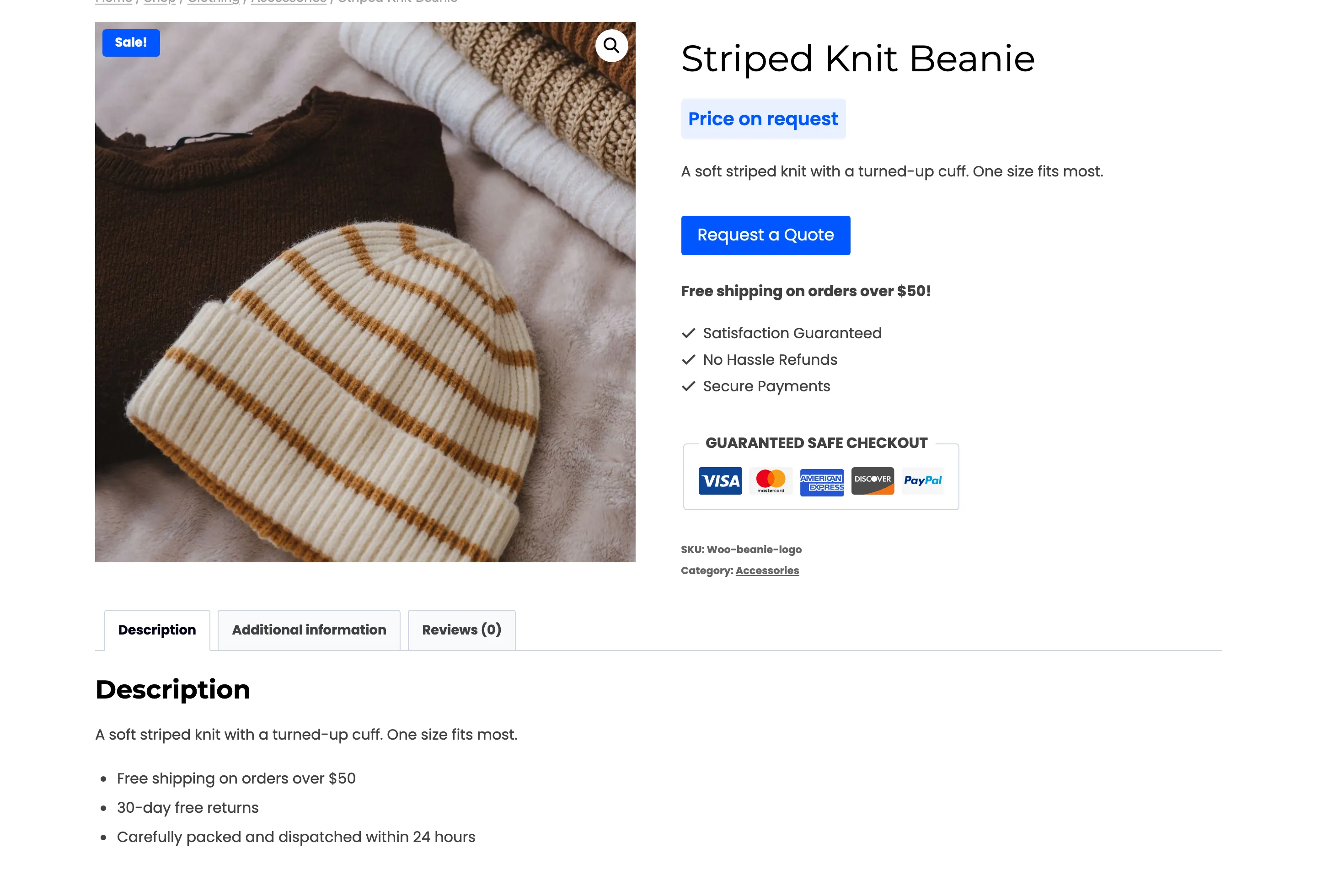 A product with the Request a Quote button