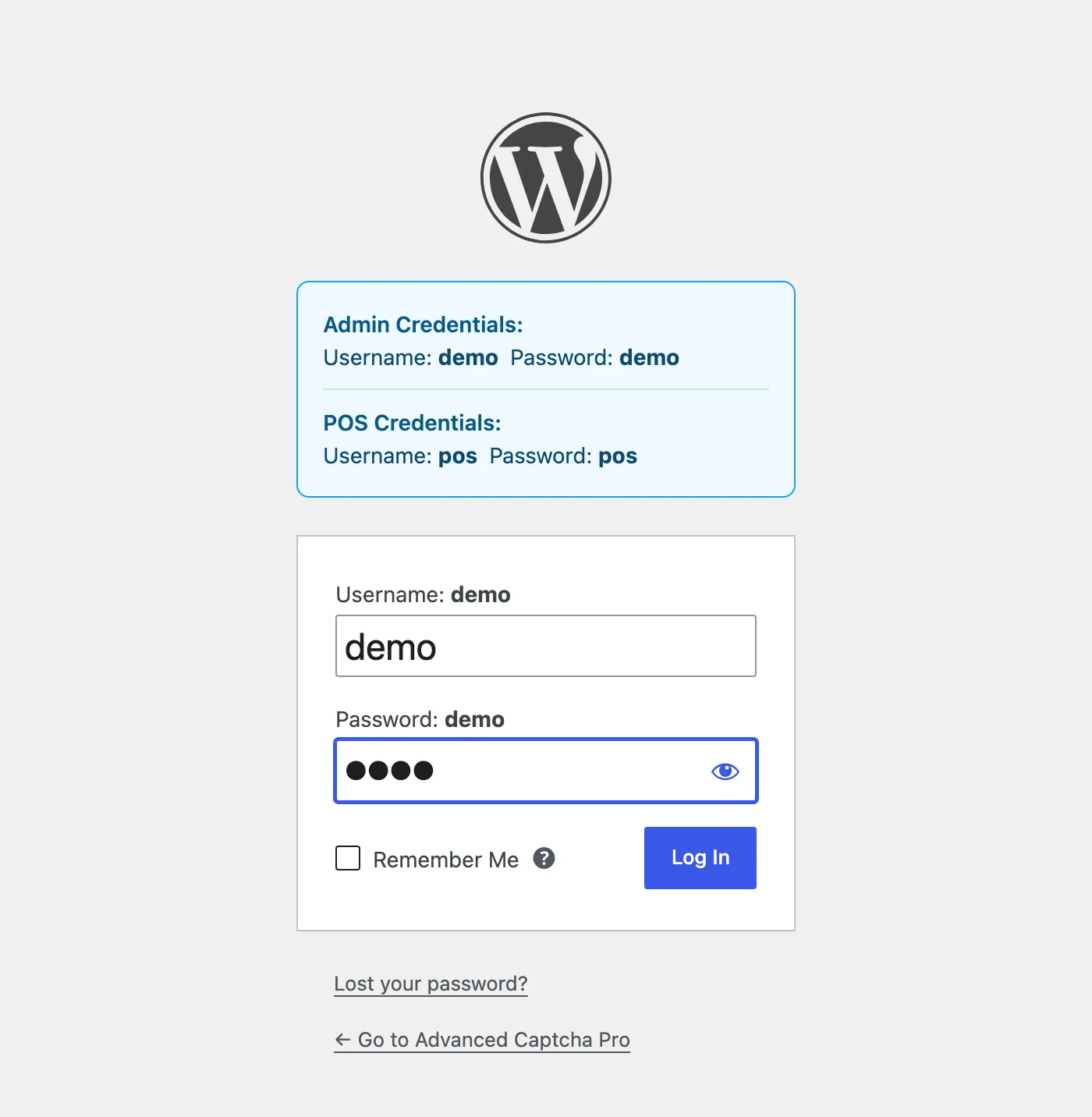 The login page with a hosted provider missing its key: no CAPTCHA