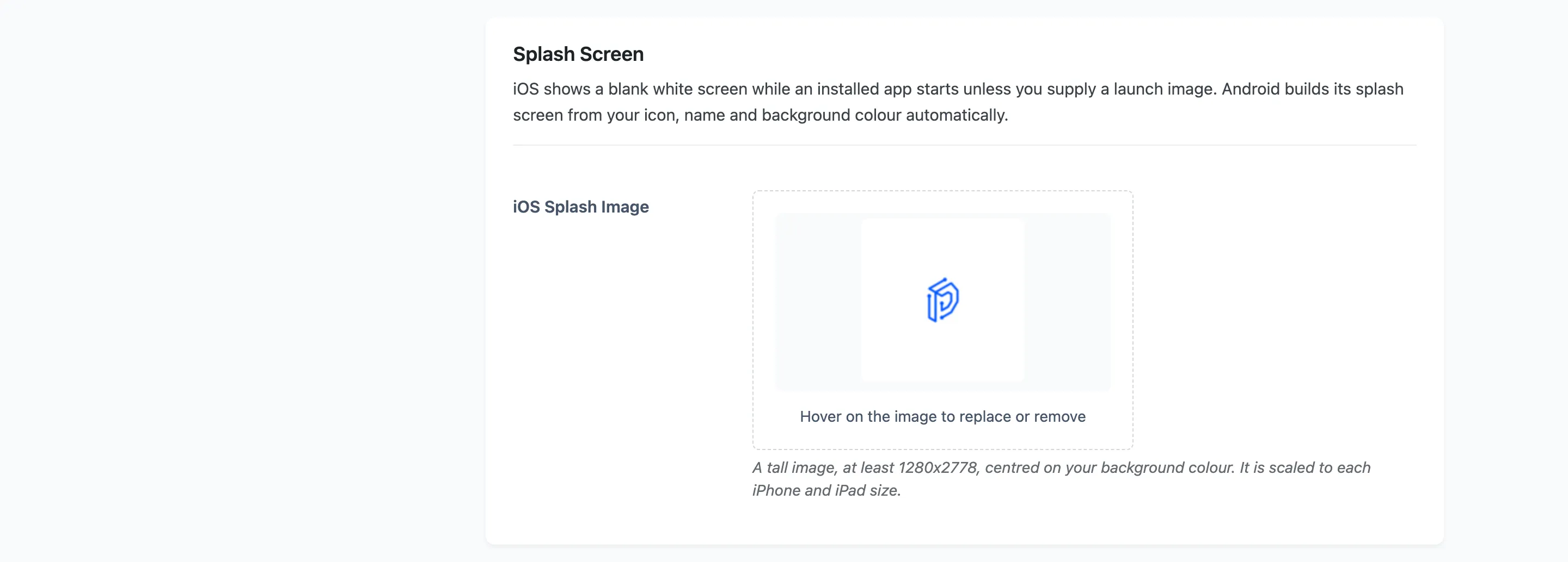 The Splash Screen section