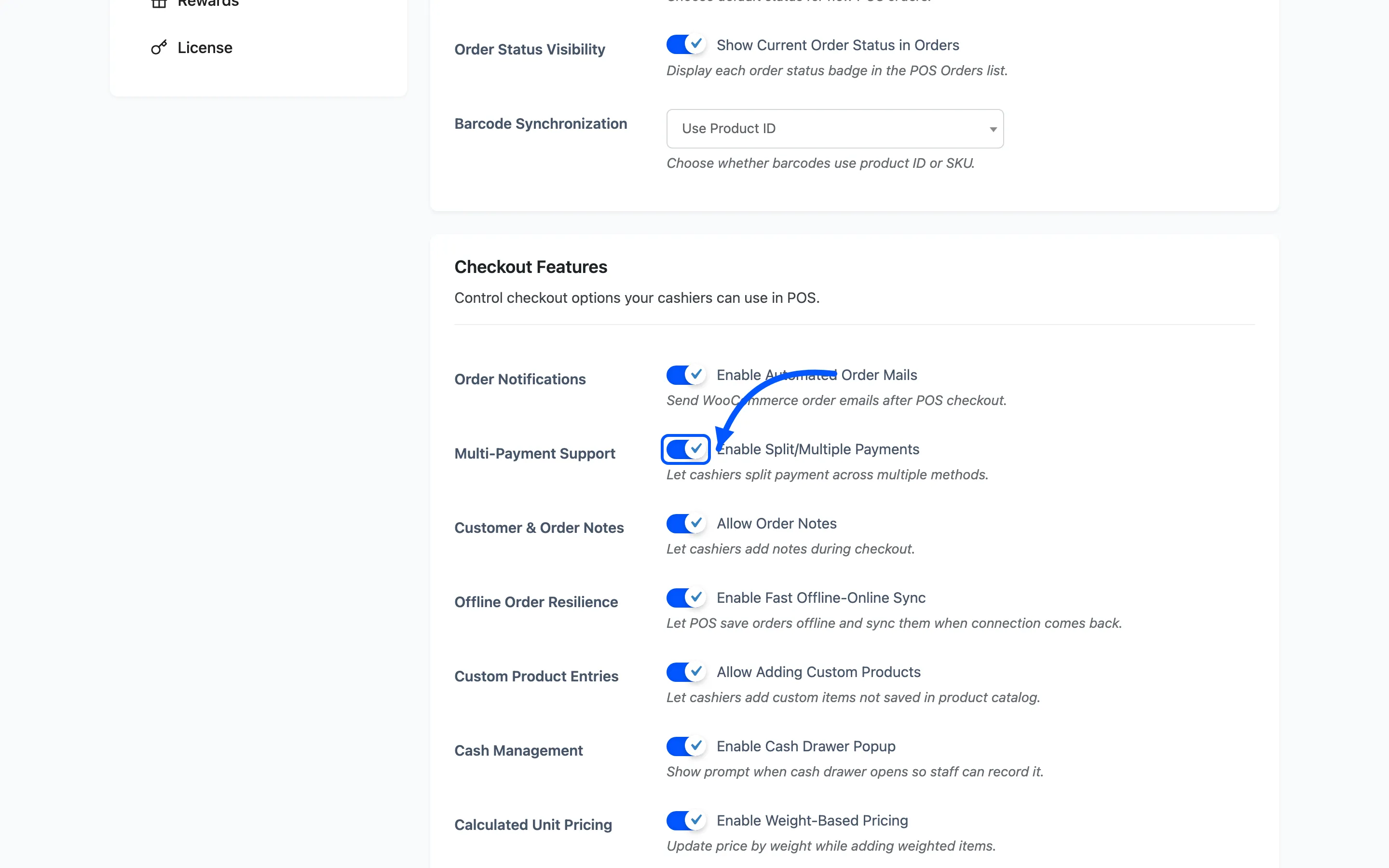 The Enable Split Multiple Payments checkbox on the General tab