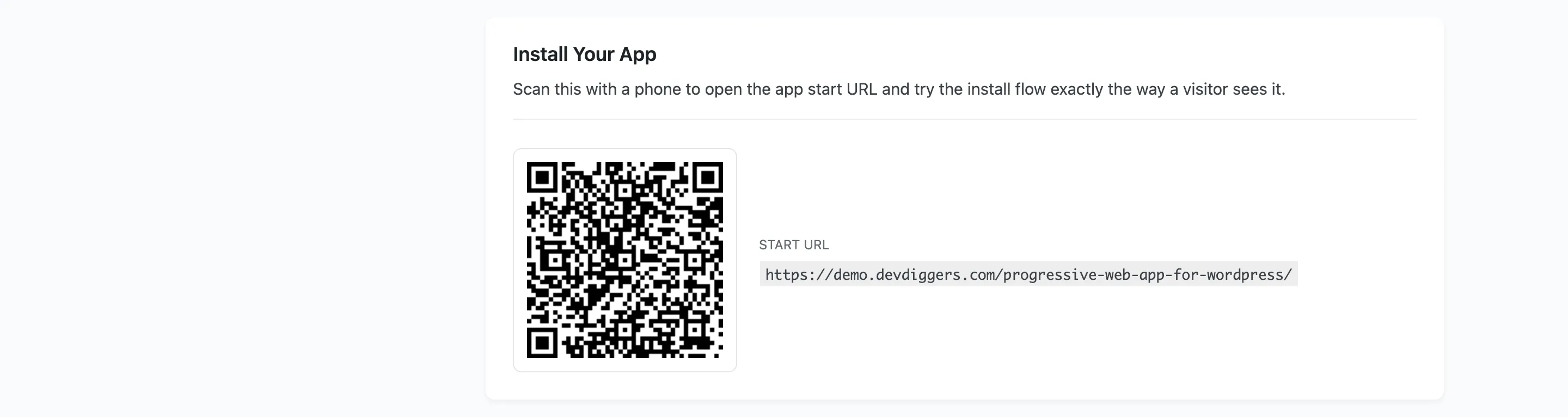 The Install Your App section, with the start URL