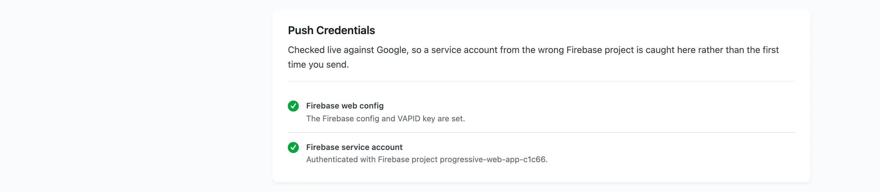The Push Credentials group on the Status tab