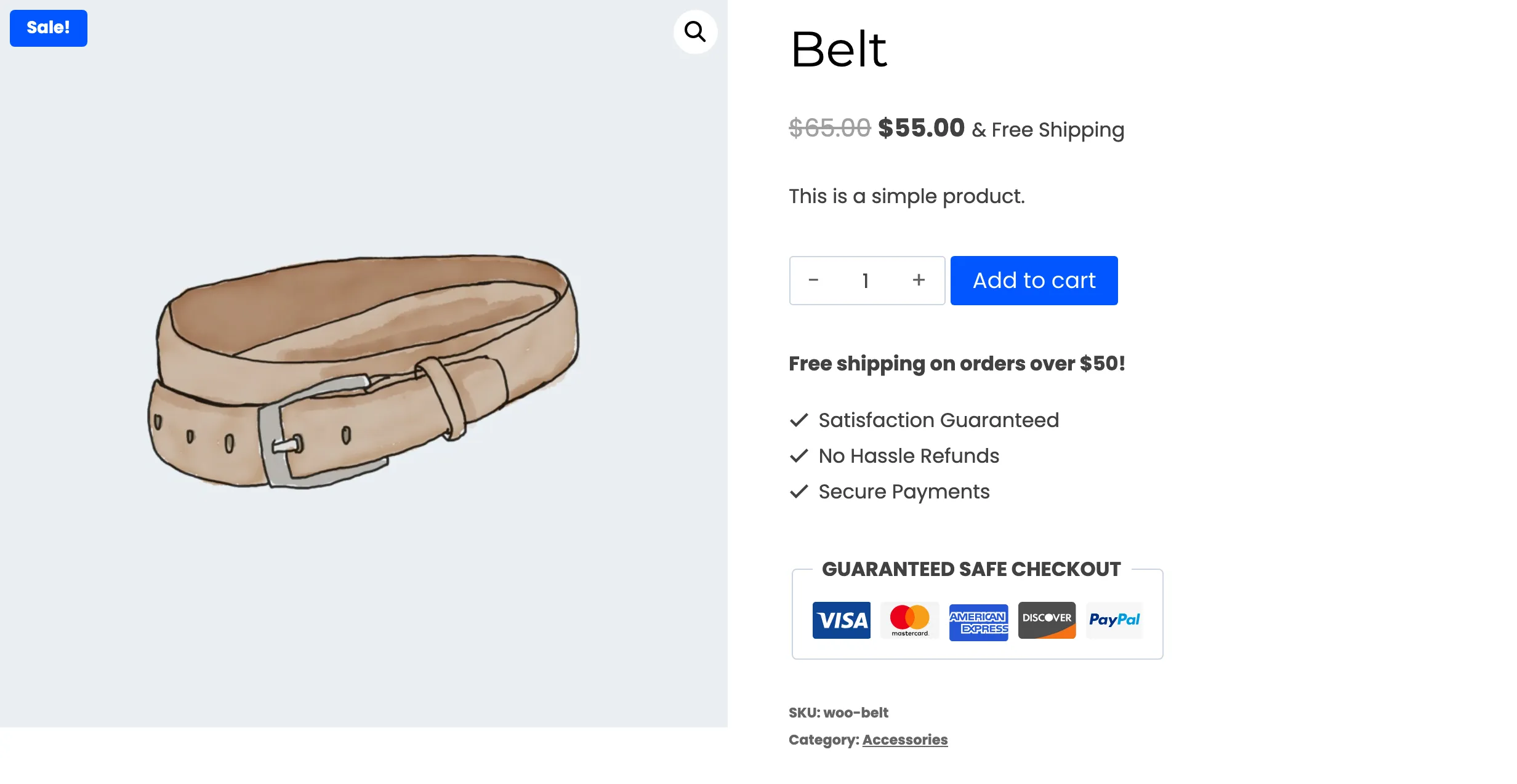 A product page with no pricing table because the product is excluded