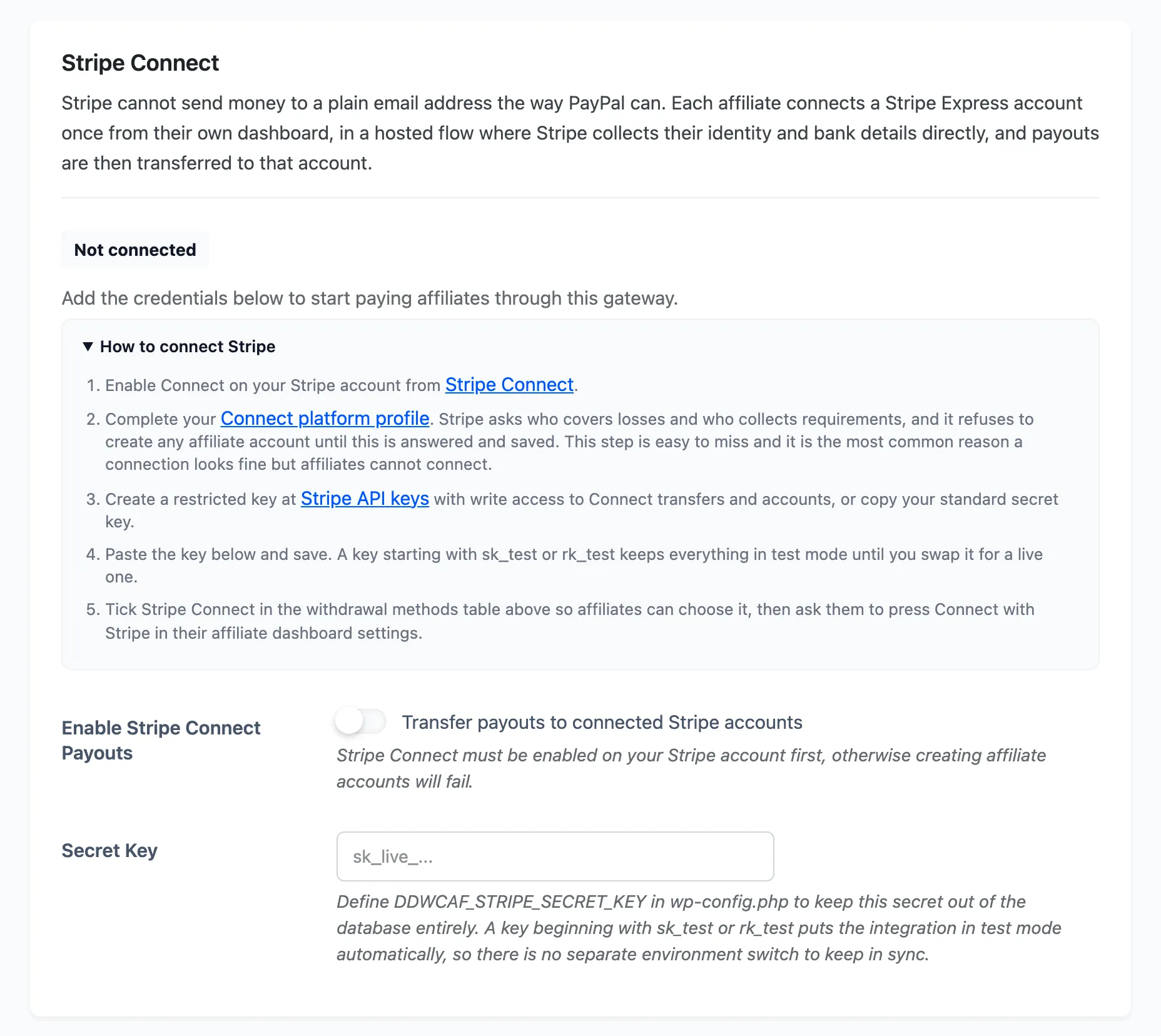 The How to connect Stripe steps expanded