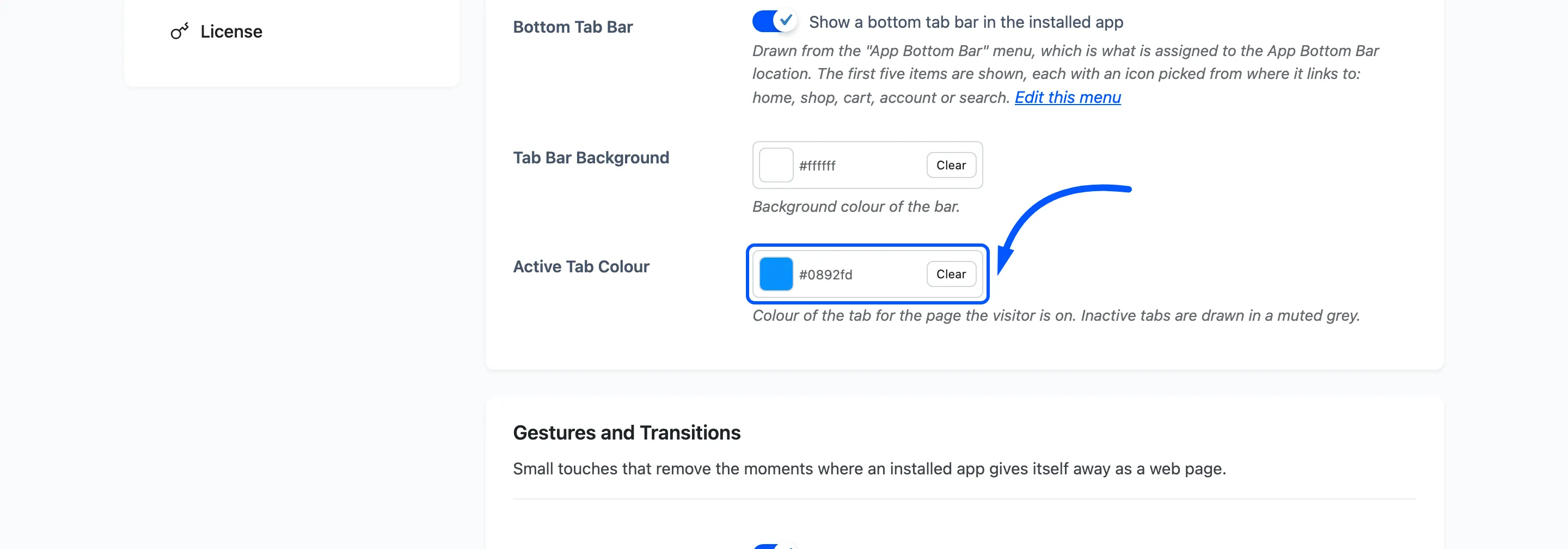 The Active Tab Colour picker