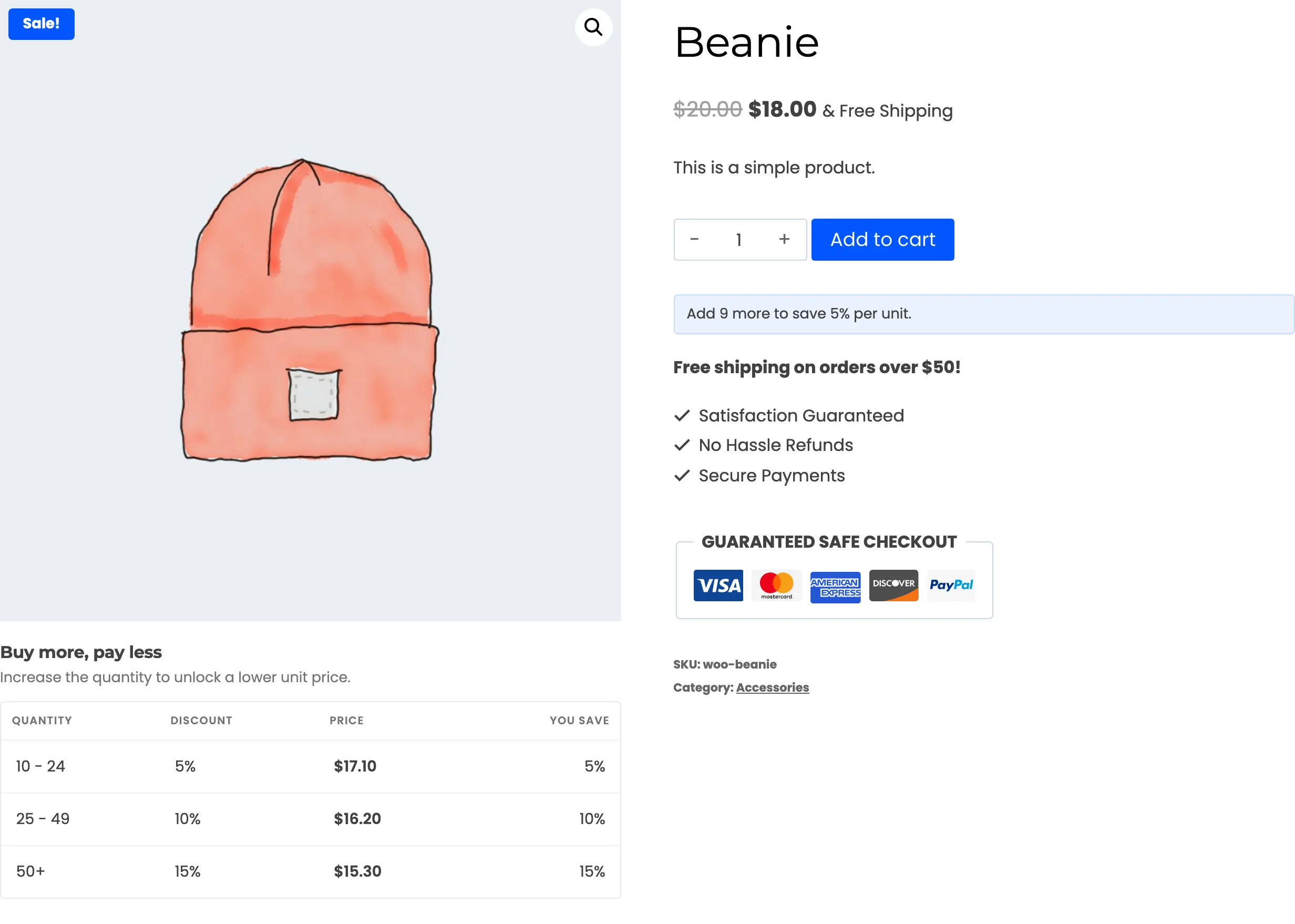 The table placed under the product image