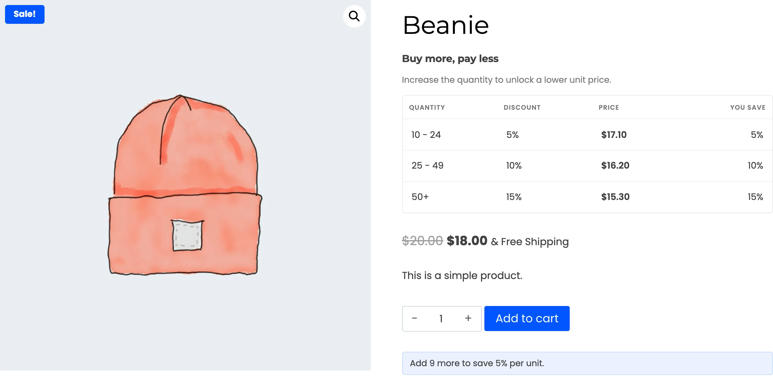 The table placed after the product title, above the price