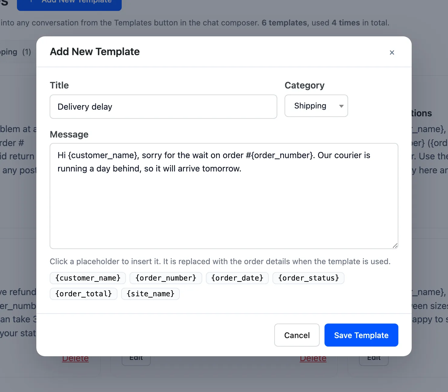 The Add New Template window