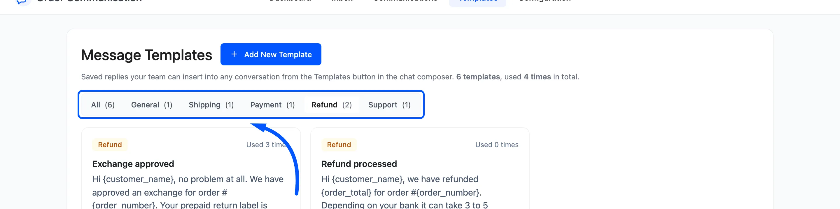 Templates filtered to the Refund category