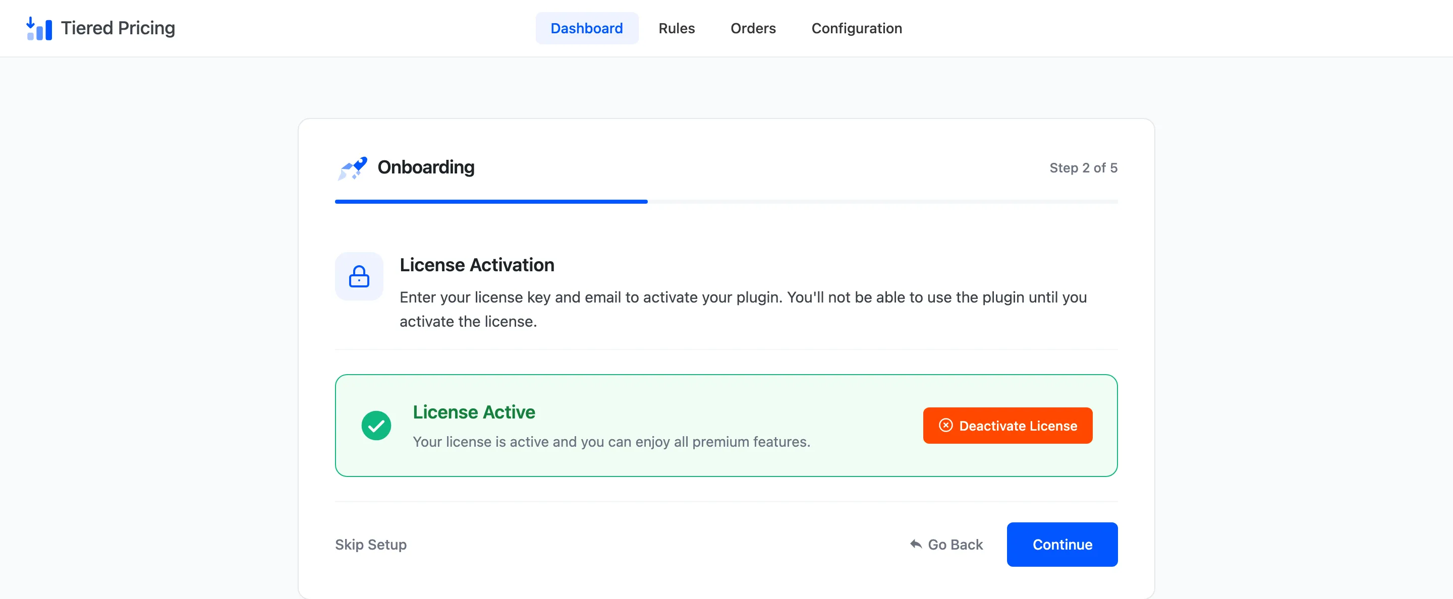 The license step showing License Active
