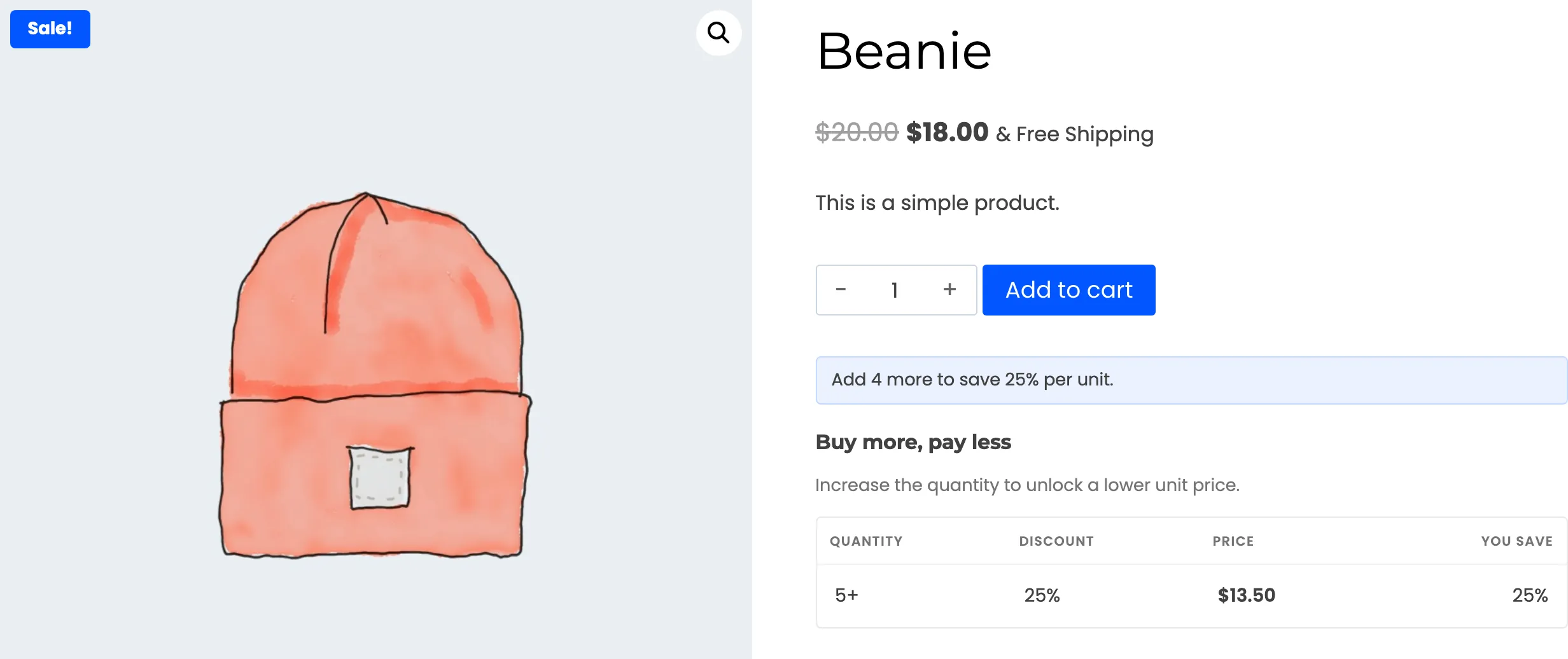 A customer’s pricing table showing only the 5+ trade tier at 25 percent