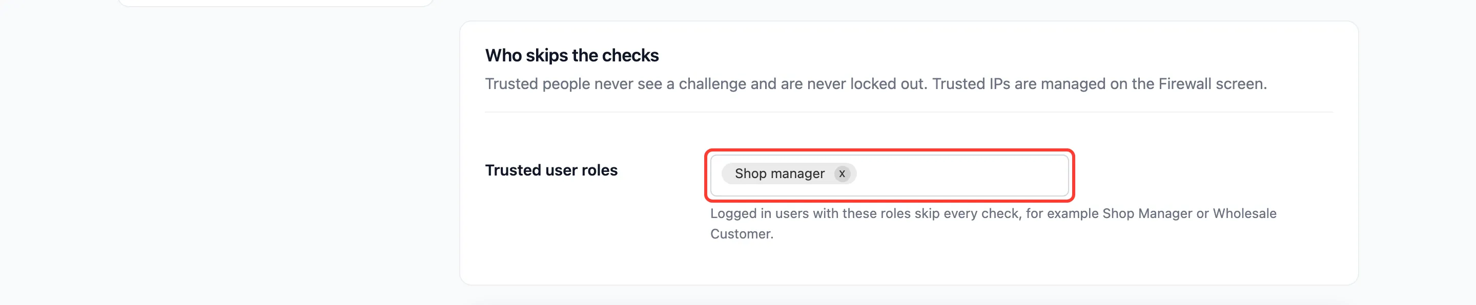 Trusted user roles with Shop manager selected