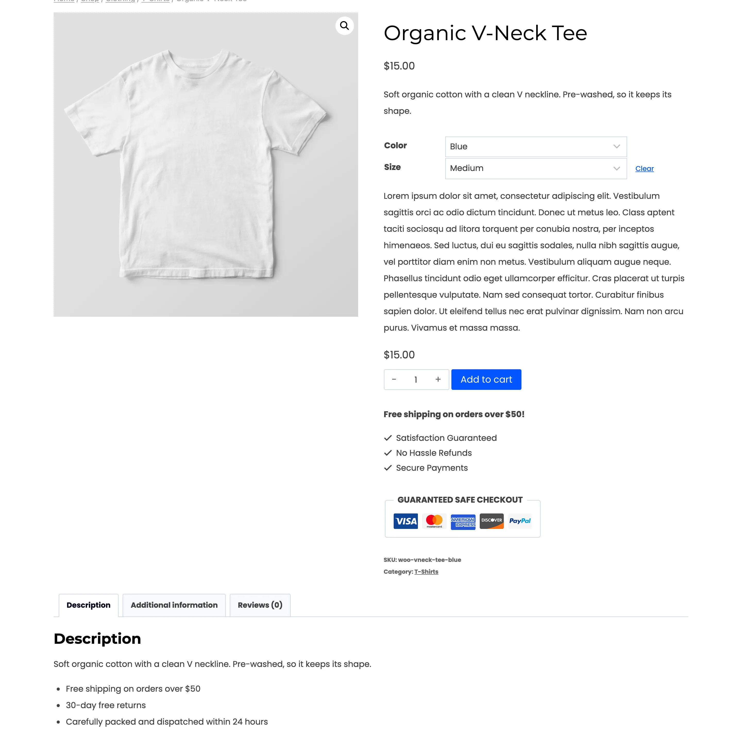 The Blue variation selected: $15 and Add to cart